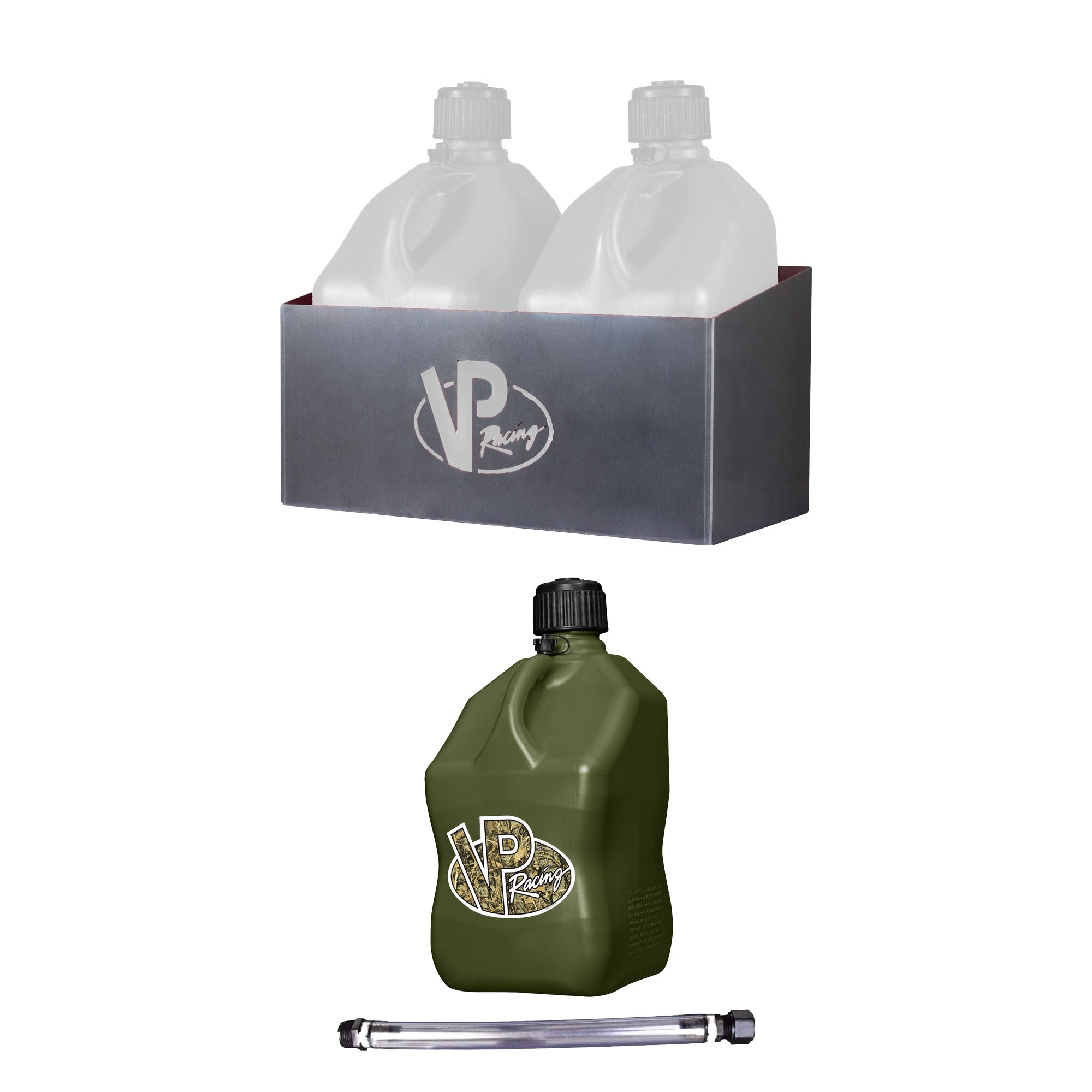 VP Racing Fuels Aluminum Bottomless Storage Holder w/ 5 Gal Camo Fuel Container