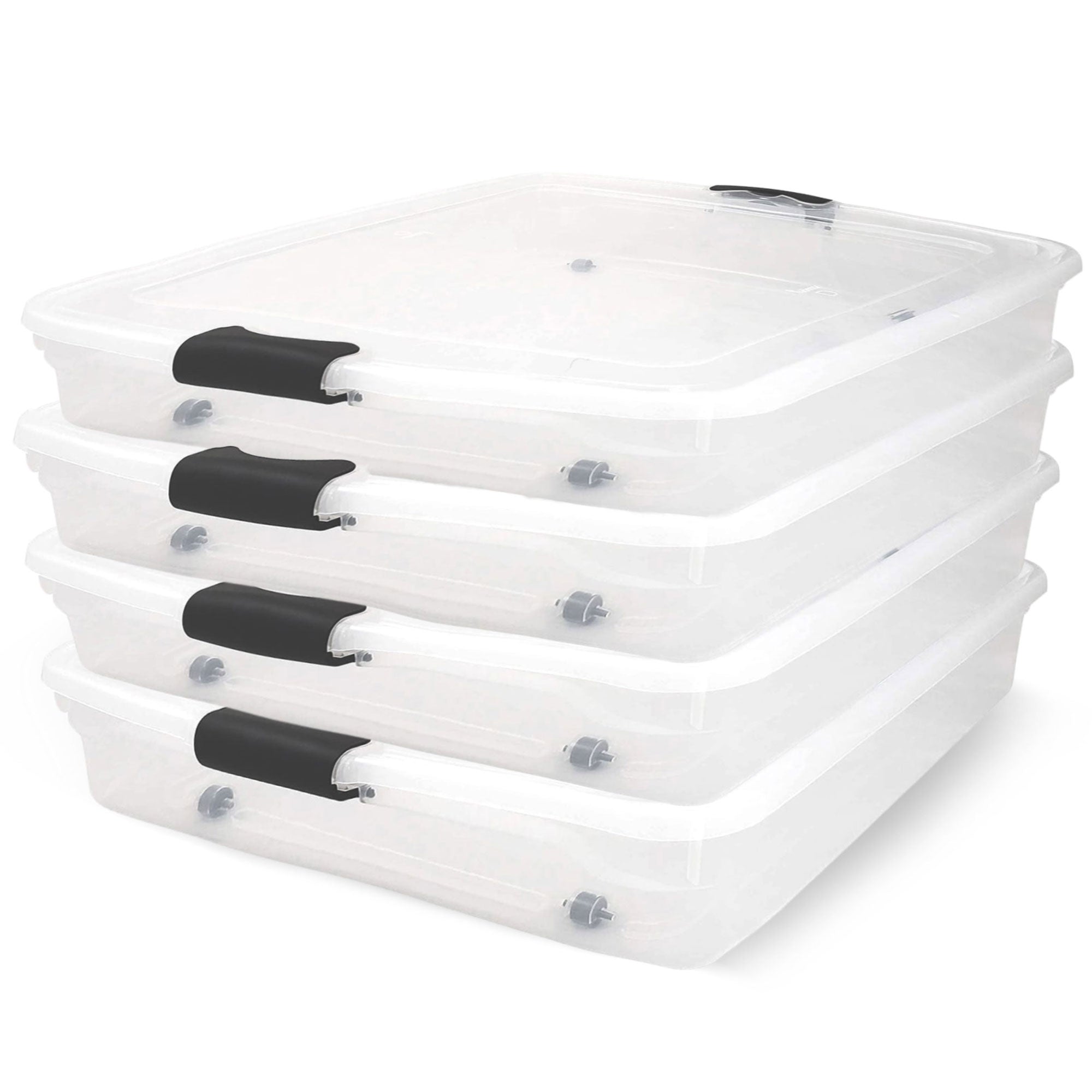 Homz 56 Qt Full/Queen Underbed Clear Plastic Latching Storage Container, 4 Pack - VMInnovations