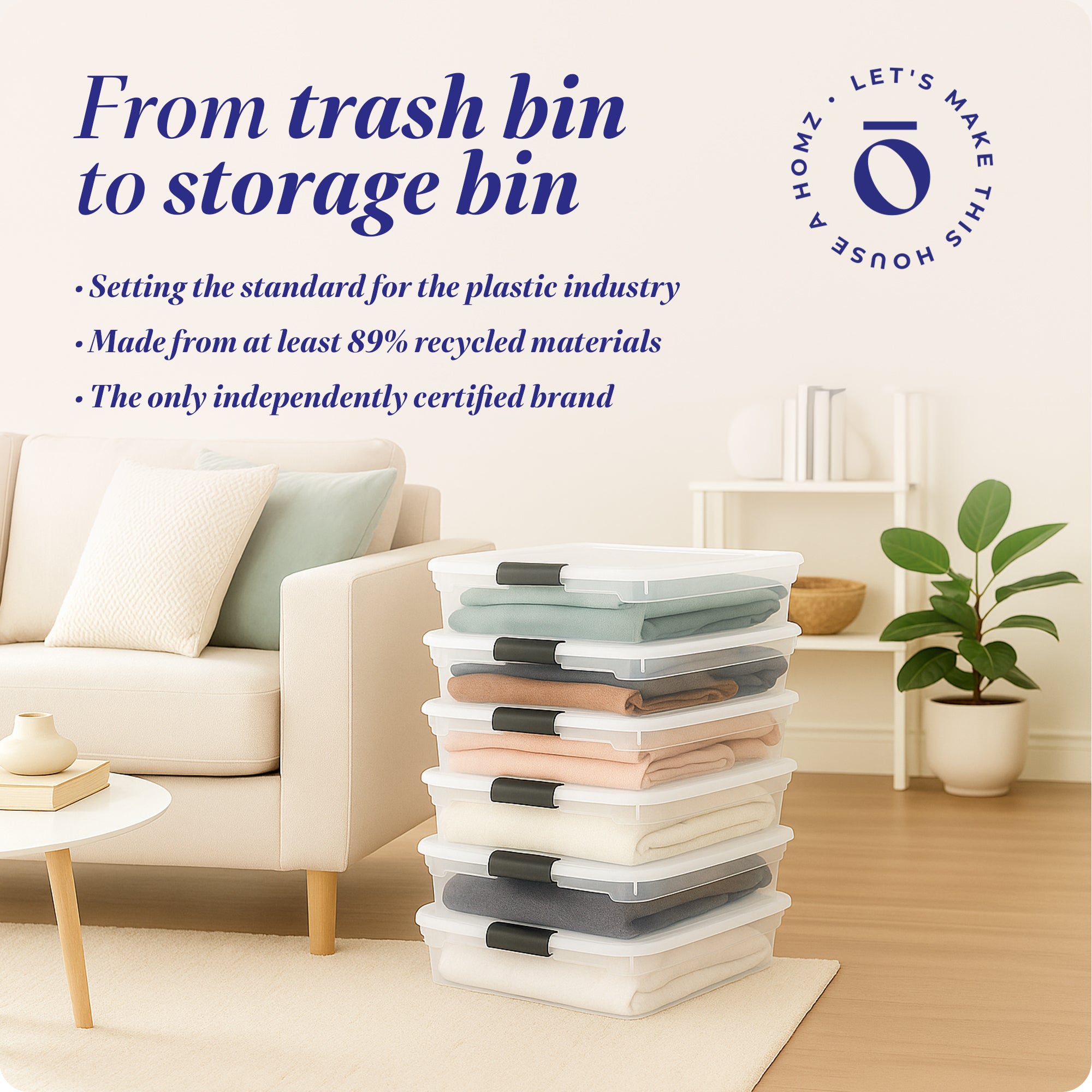 Homz 56 Qt Full/Queen Underbed Clear Plastic Latching Storage Container, 6 Pack