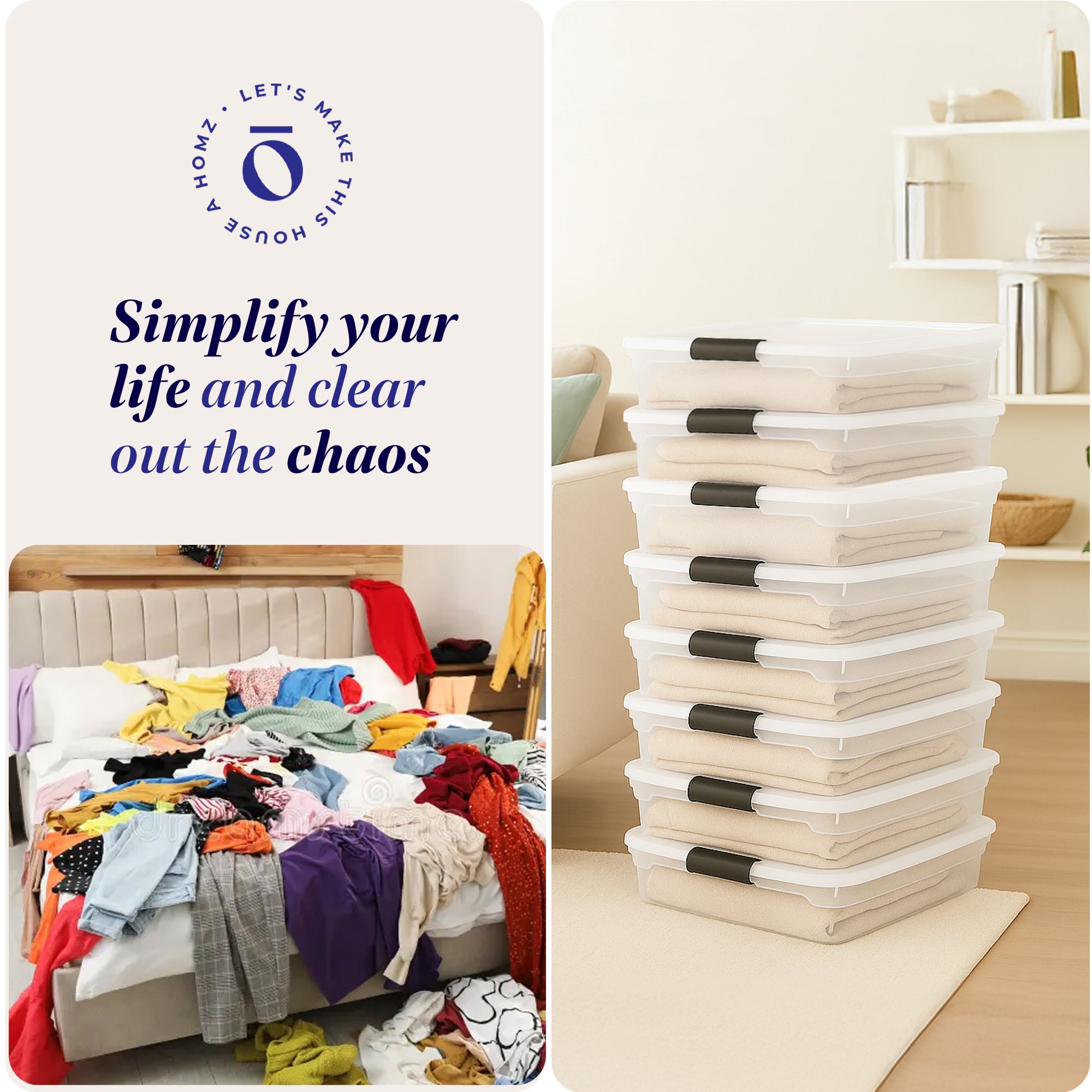 Homz 56 Qt Full/Queen Underbed Clear Plastic Latching Storage Container, 8 Pack