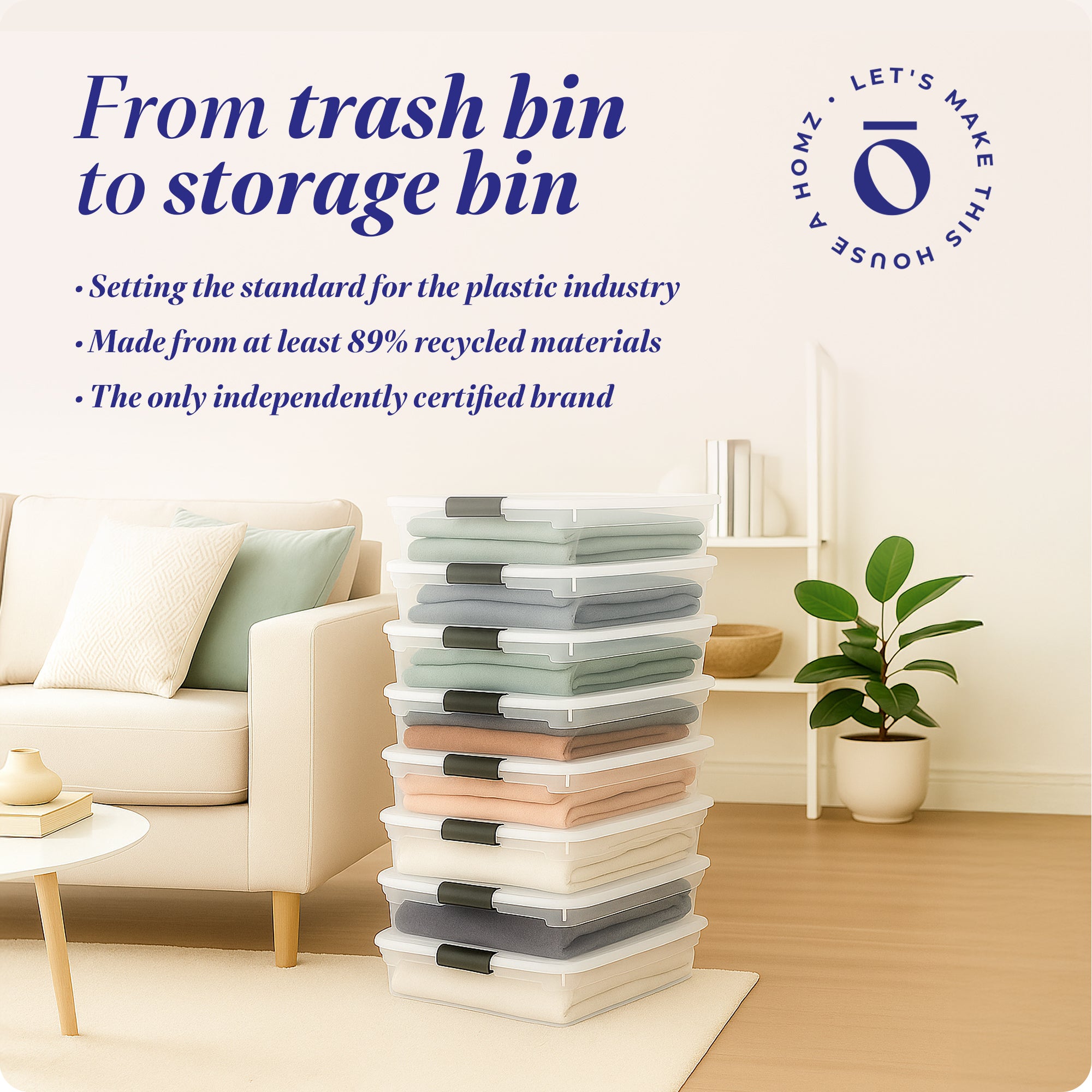 Homz 56 Qt Full/Queen Underbed Clear Plastic Latching Storage Container, 8 Pack