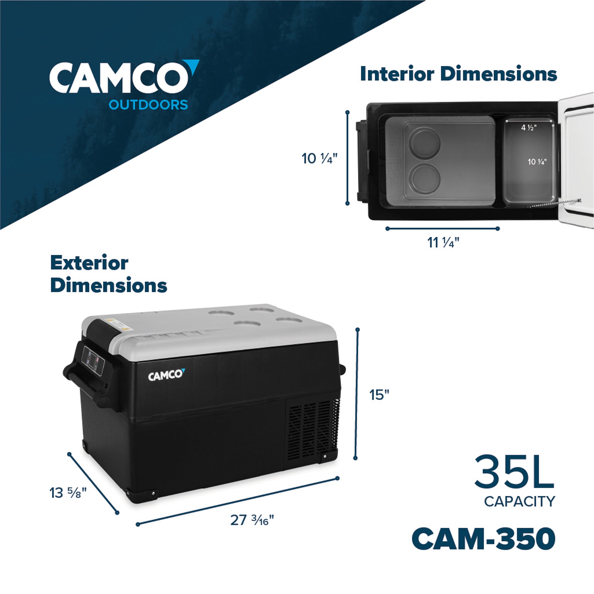 Camco CAM-350 35L Compact Portable Refrigerator/Freezer with LCD Control Panel