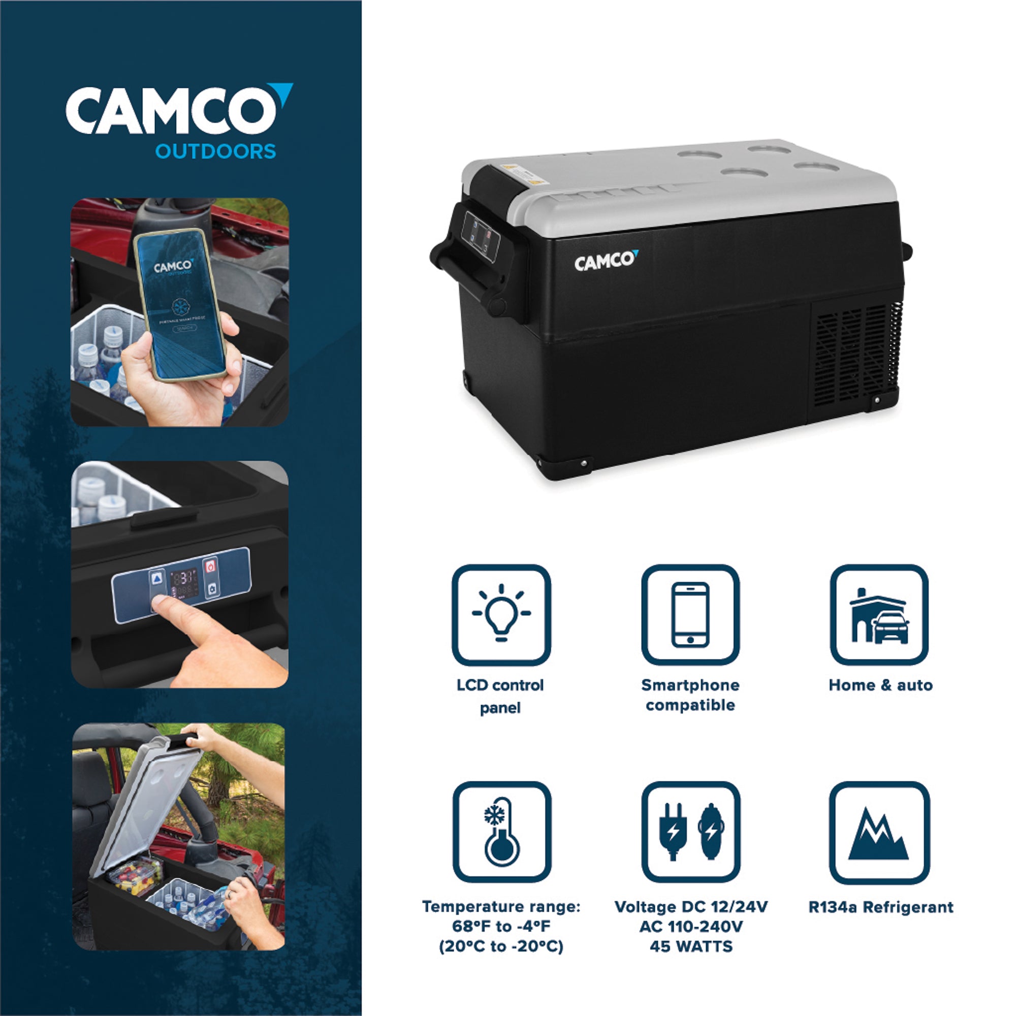 Camco CAM-350 35L Compact Portable Refrigerator/Freezer with LCD Control Panel