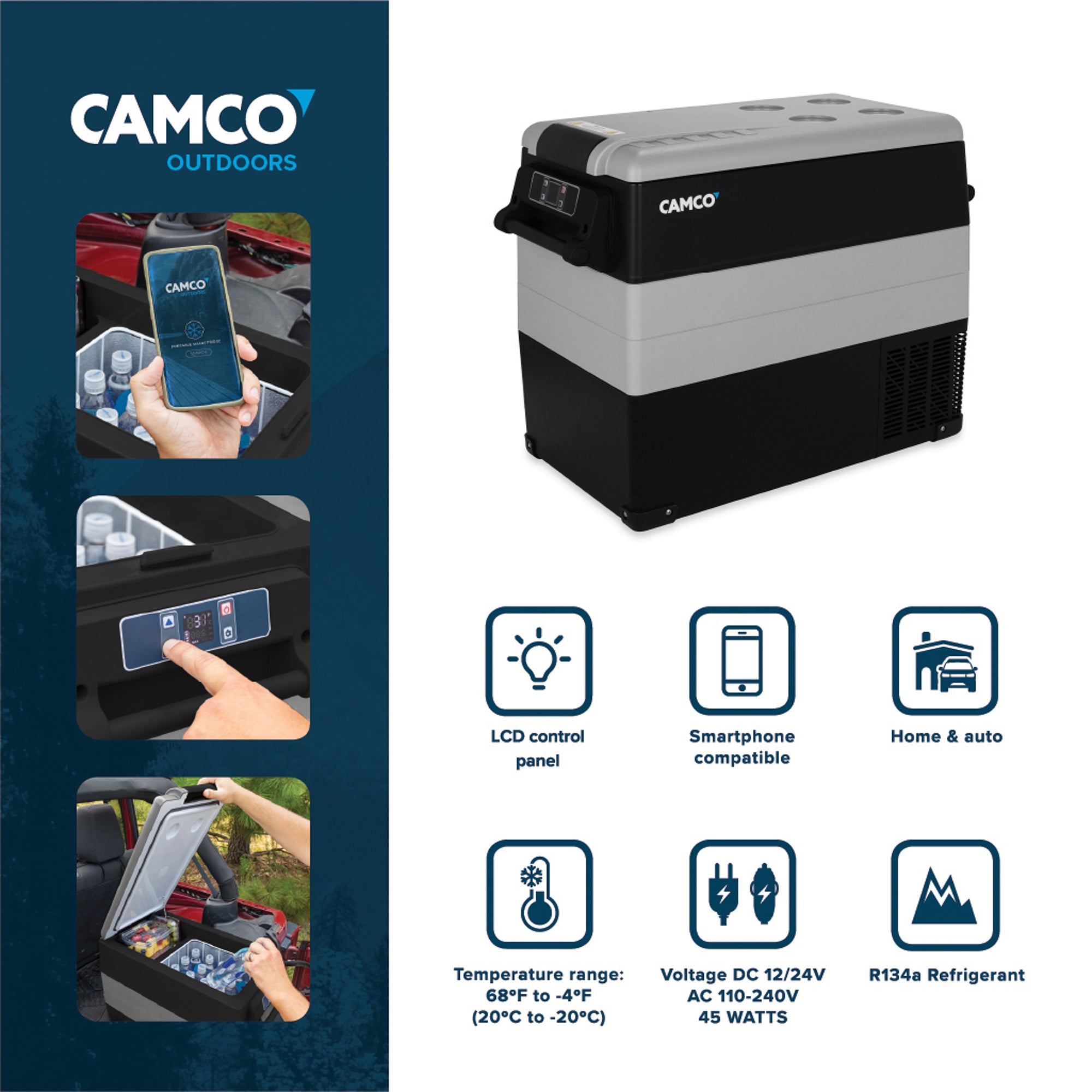 Camco CAM-550 55L Compact Portable Refrigerator/Freezer with LCD Control Panel