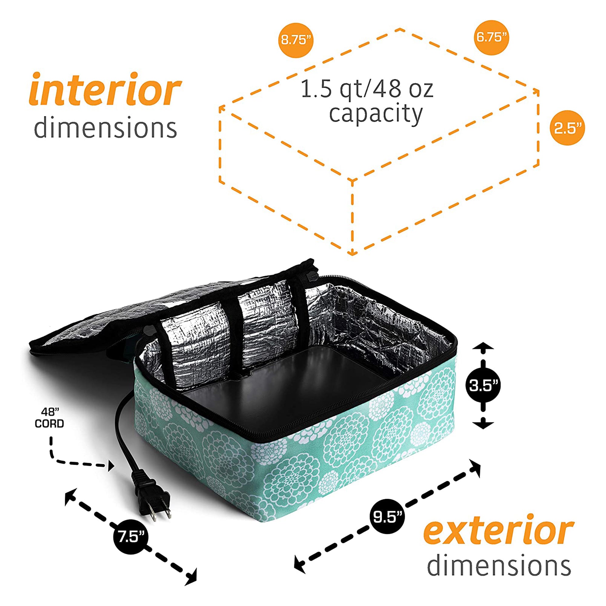 HotLogic Mini Portable Thermal Food Warmer for Office and Travel, Aqua Floral - VMInnovations