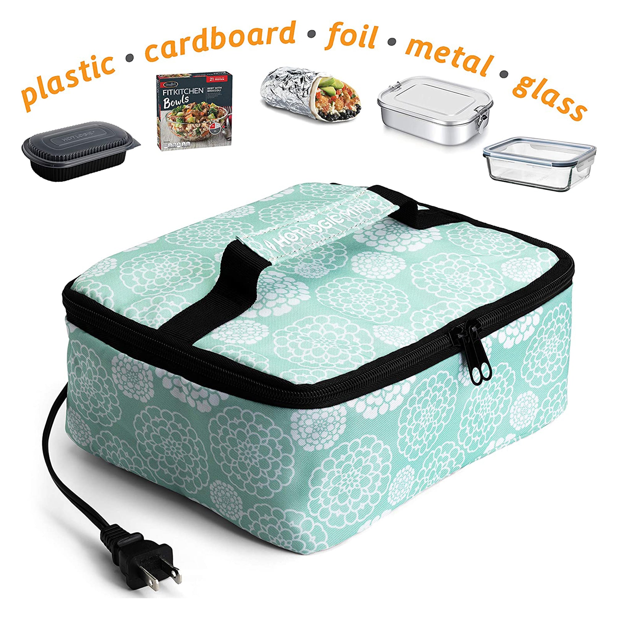 HotLogic Mini Portable Thermal Food Warmer for Office and Travel, Aqua Floral - VMInnovations