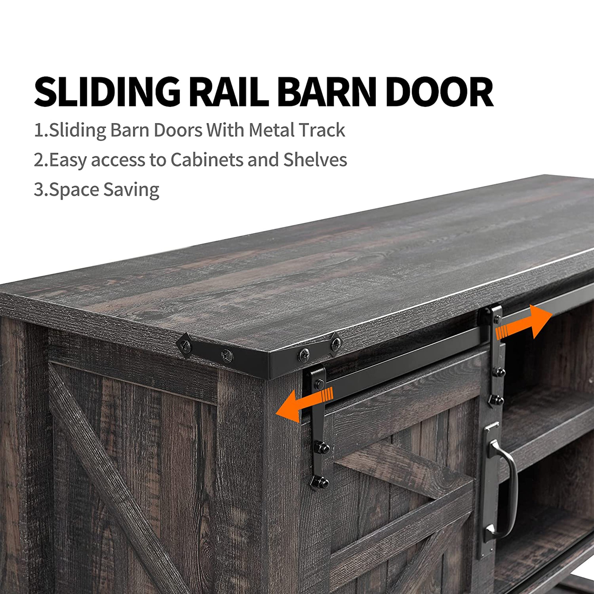 OKD Farmhouse Console Entryway Table w/ Sliding Barn Doors, Rustic Oak (Used) - VMInnovations