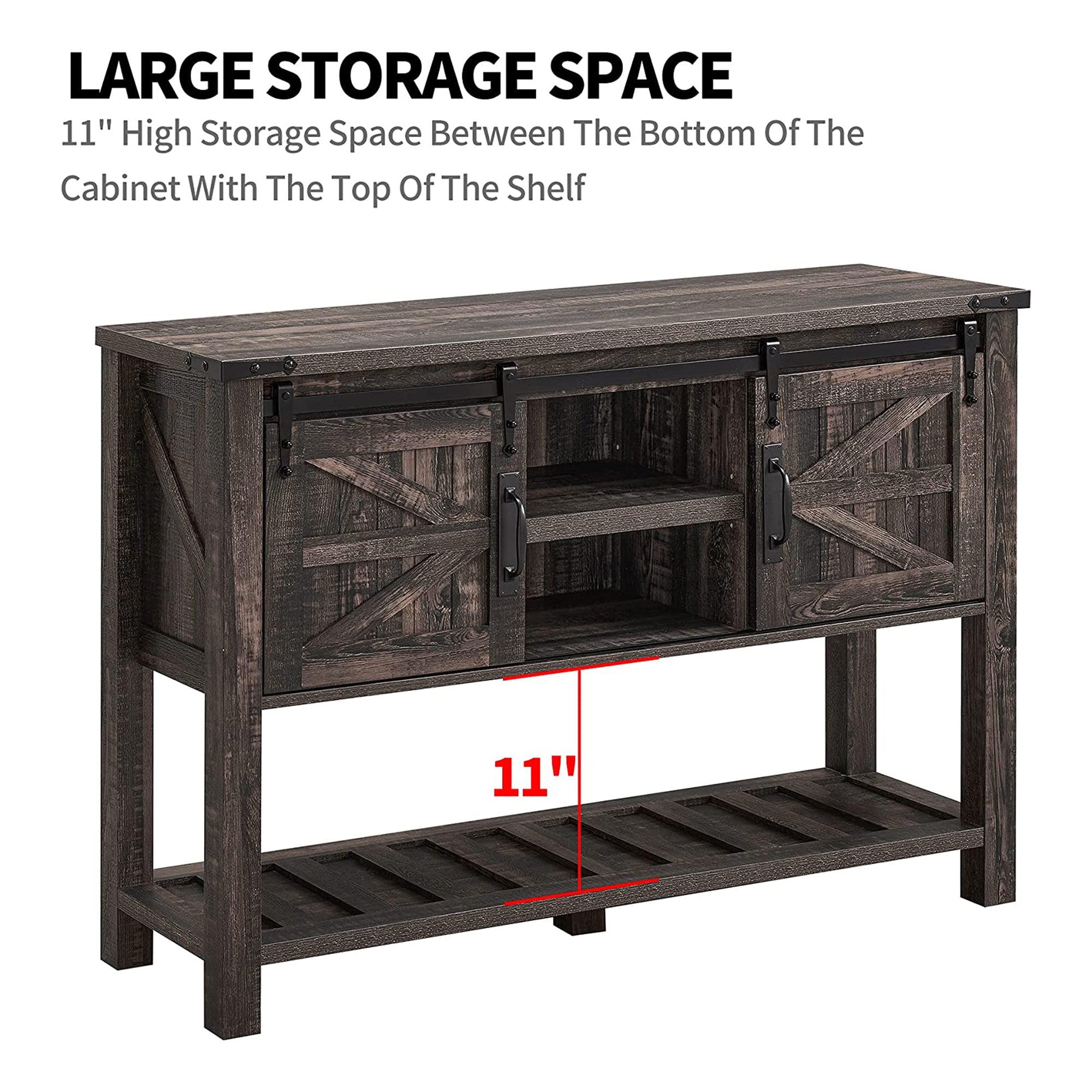 OKD Farmhouse Console Entryway Table w/ Sliding Barn Doors, Rustic Oak (Used) - VMInnovations