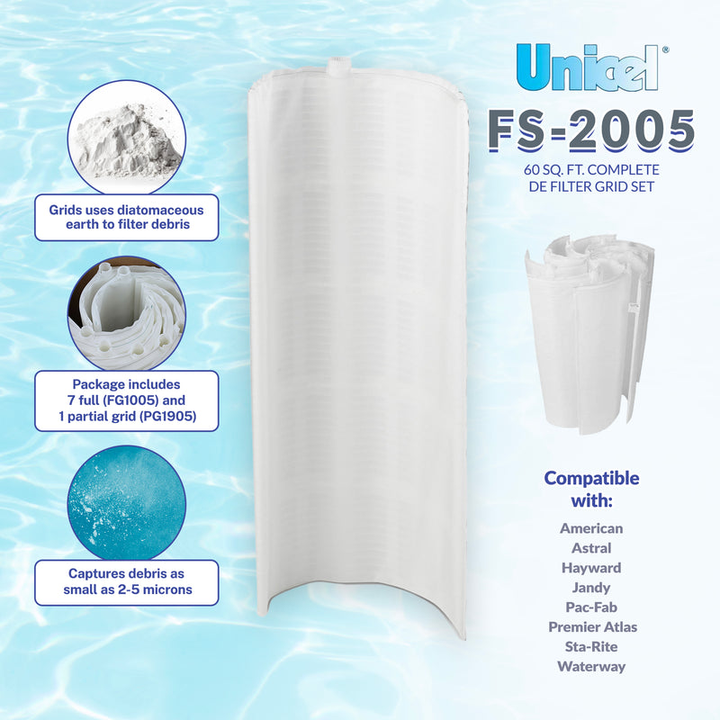 Unicel DE FS-2005 60 Sq. Ft. complete DE Filter Grid Set (7 Full, 1 Partial)