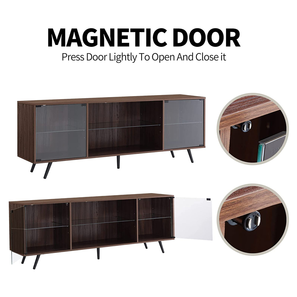 OKD Modern 75In TV Stand w/ LED Light, Shelves & Magnetic Doors, Black(Open Box)