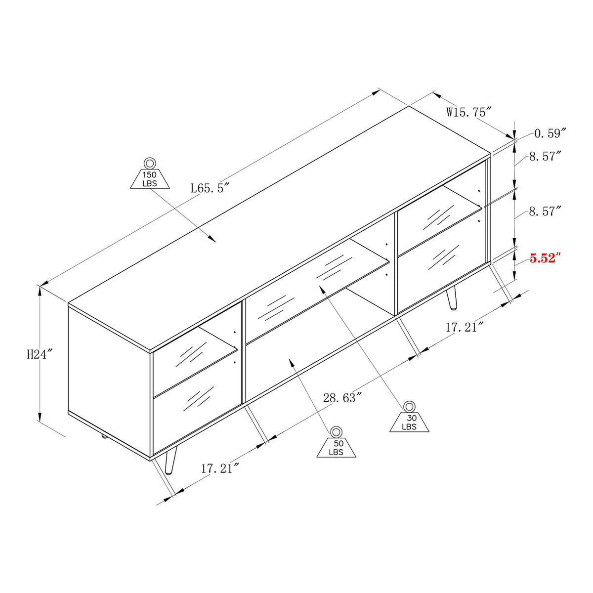 OKD 75 Inch TV Stand with LED Lights, Shelves and Magnetic Doors, Black (Used)