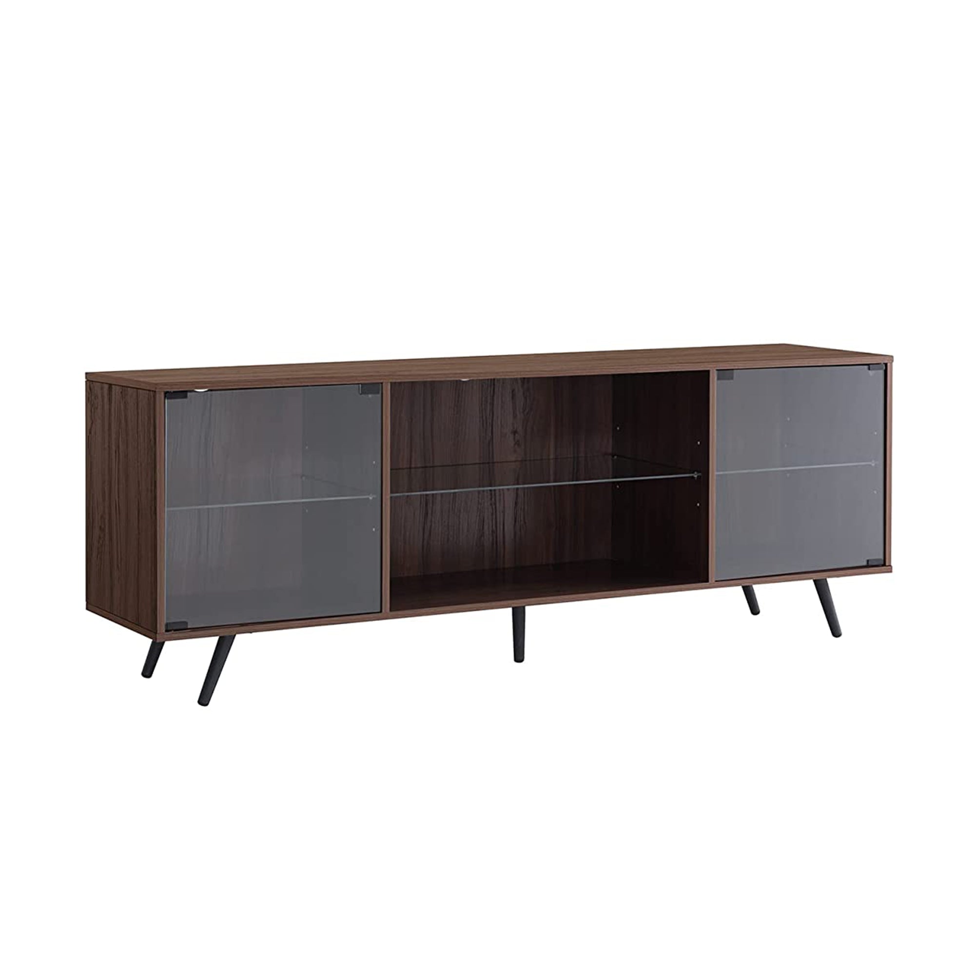 OKD 75 Inch TV Stand with LED Lights, Shelves and Magnetic Doors, Black (Used)