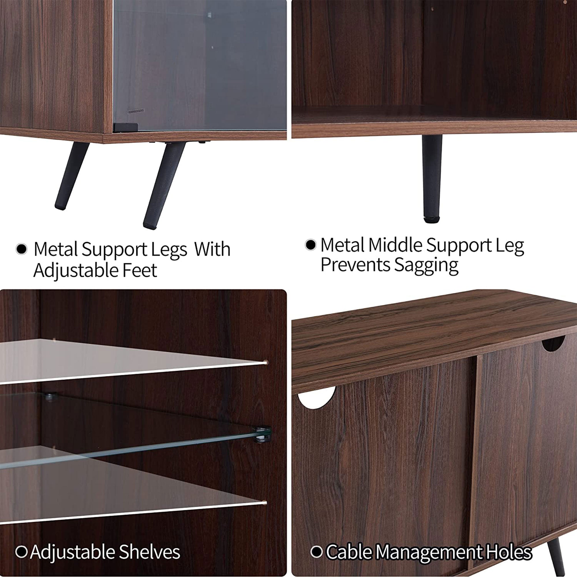 OKD 75 In TV Stand w/ Lights, Shelves & Magnetic Doors, Dark Walnut (For Parts) - VMInnovations