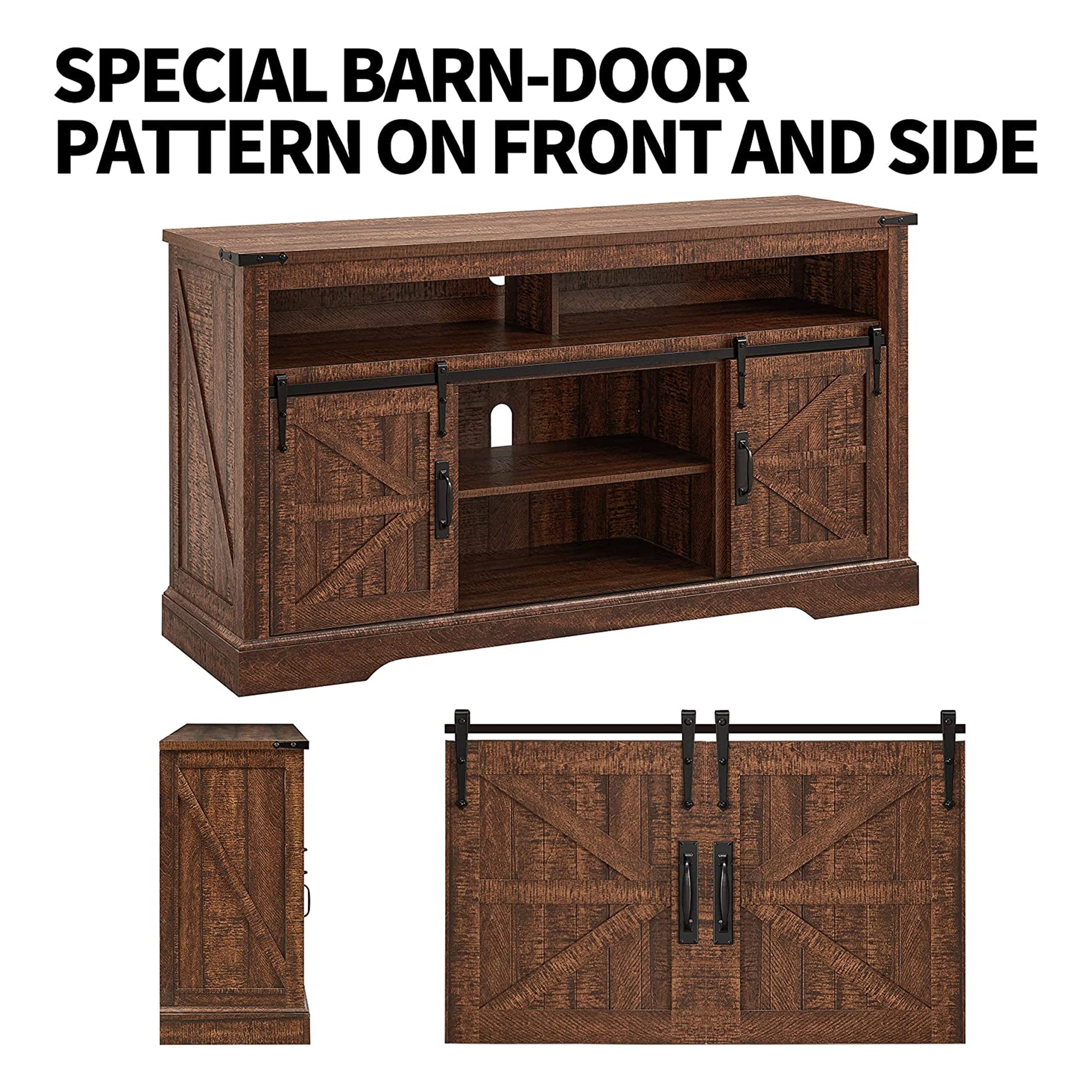 OKD 60" Sliding Barn Door Farmhouse Highboy TV Stand, Reclaimed Barnwood(Used) - VMInnovations