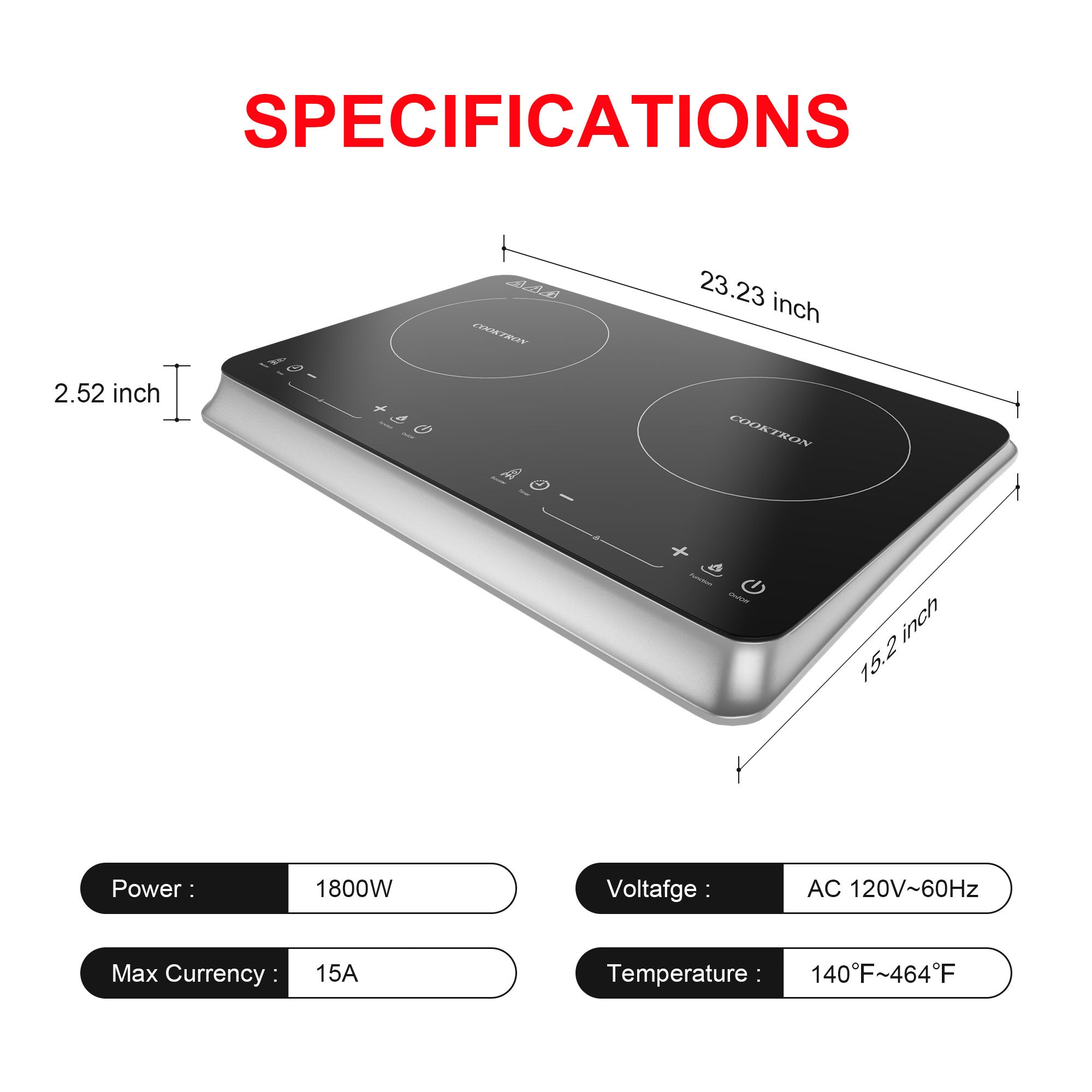 COOKTRON 1800W Portable Quick-Heat Double Burner Electric Cooktop(For Parts) - VMInnovations