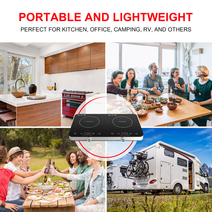 COOKTRON 1800W 120V Portable Double Burner Electric Induction Cooktop w/Knobs - VMInnovations