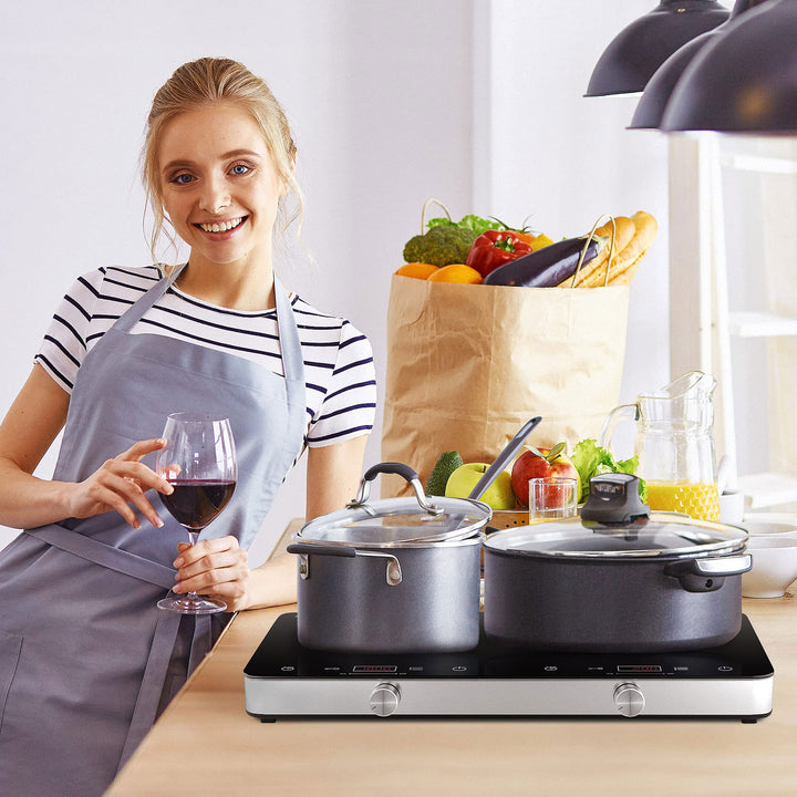 COOKTRON 1800W 120V Portable Double Burner Electric Induction Cooktop w/Knobs - VMInnovations