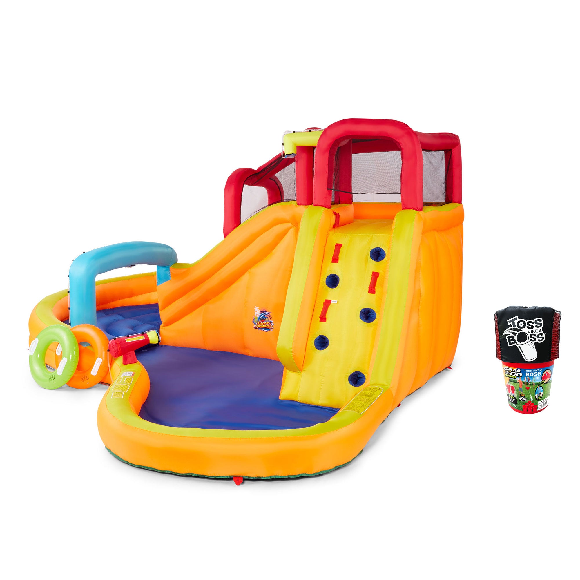 Banzai Kids Inflatable Lazy River Water Park & Toss Like A Boss Giant Lawn Pong