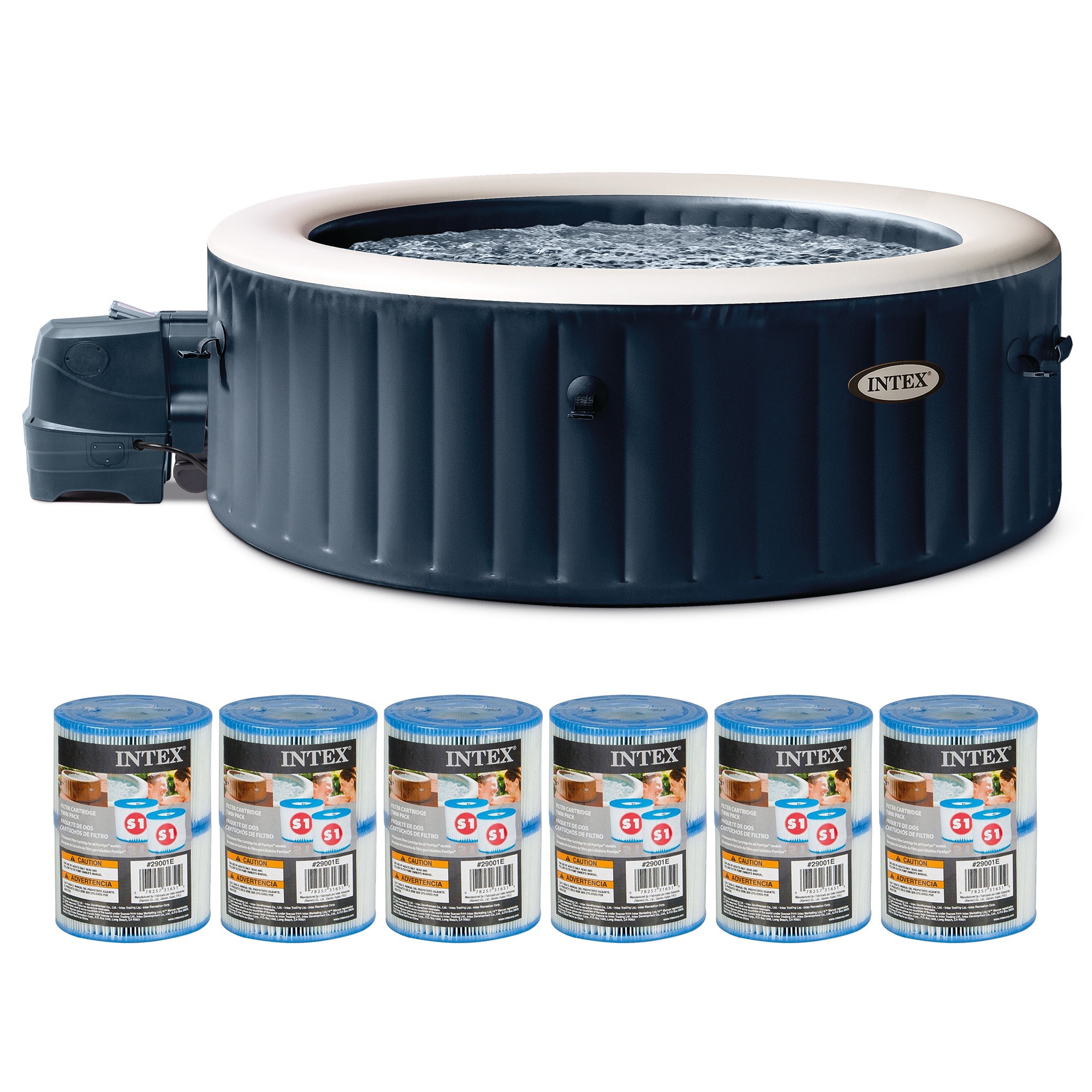 Intex PureSpa Plus Portable Inflatable Spa & Type S1 Filter Cartridges (12 Pack) - VMInnovations