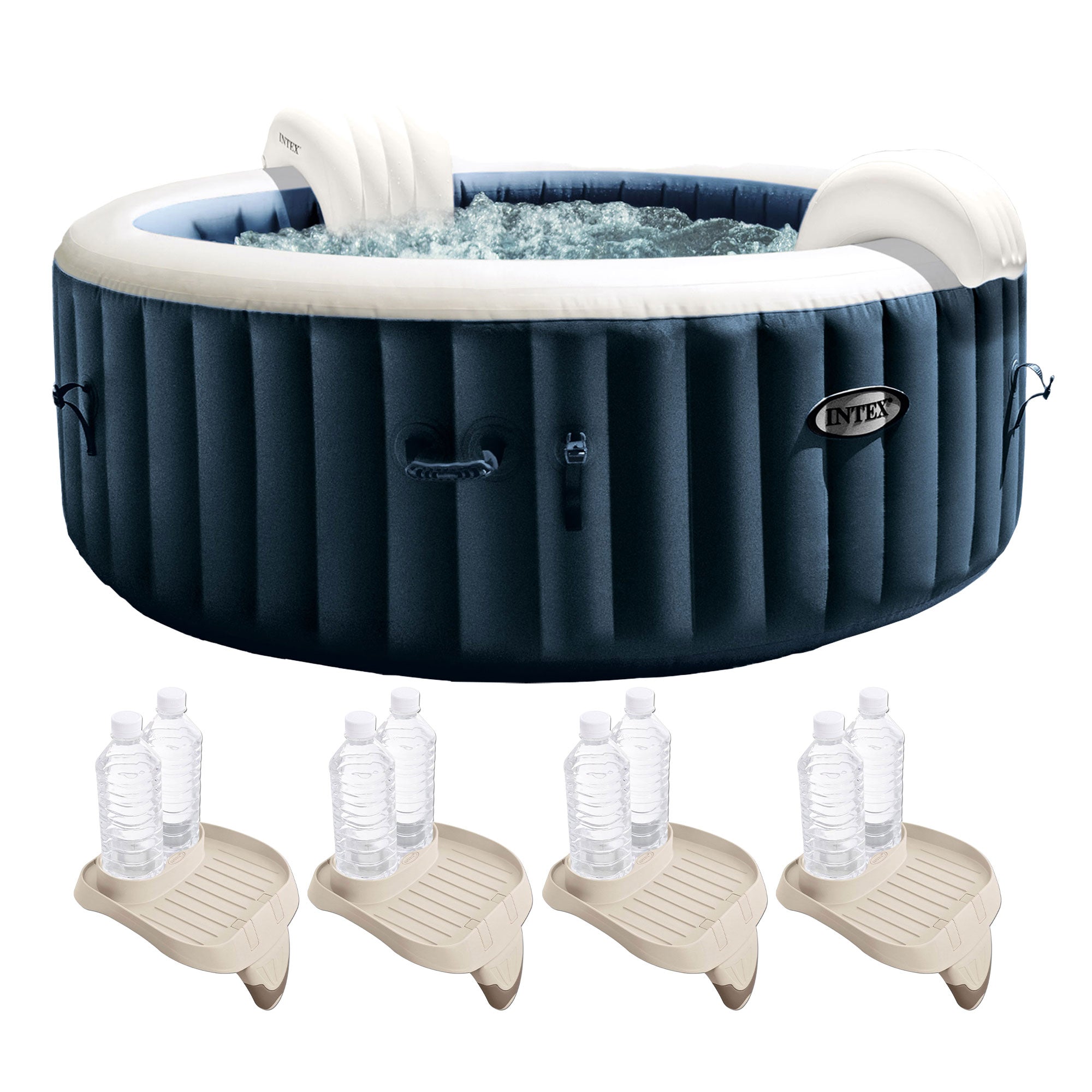 INTEX PureSpa Plus Portable Inflatable Spa & Attachable Snack Tray, Tan (4 Pack) - VMInnovations