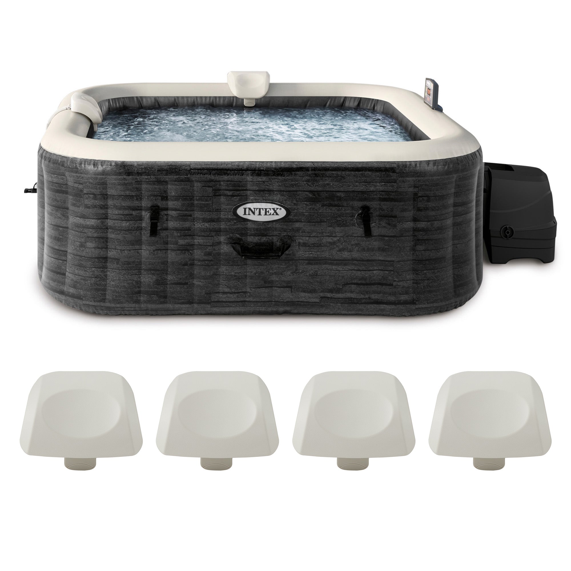 INTEX PureSpa Plus Inflatable Square Hot Tub & Cushioned Pillow, White (4 Pack) - VMInnovations