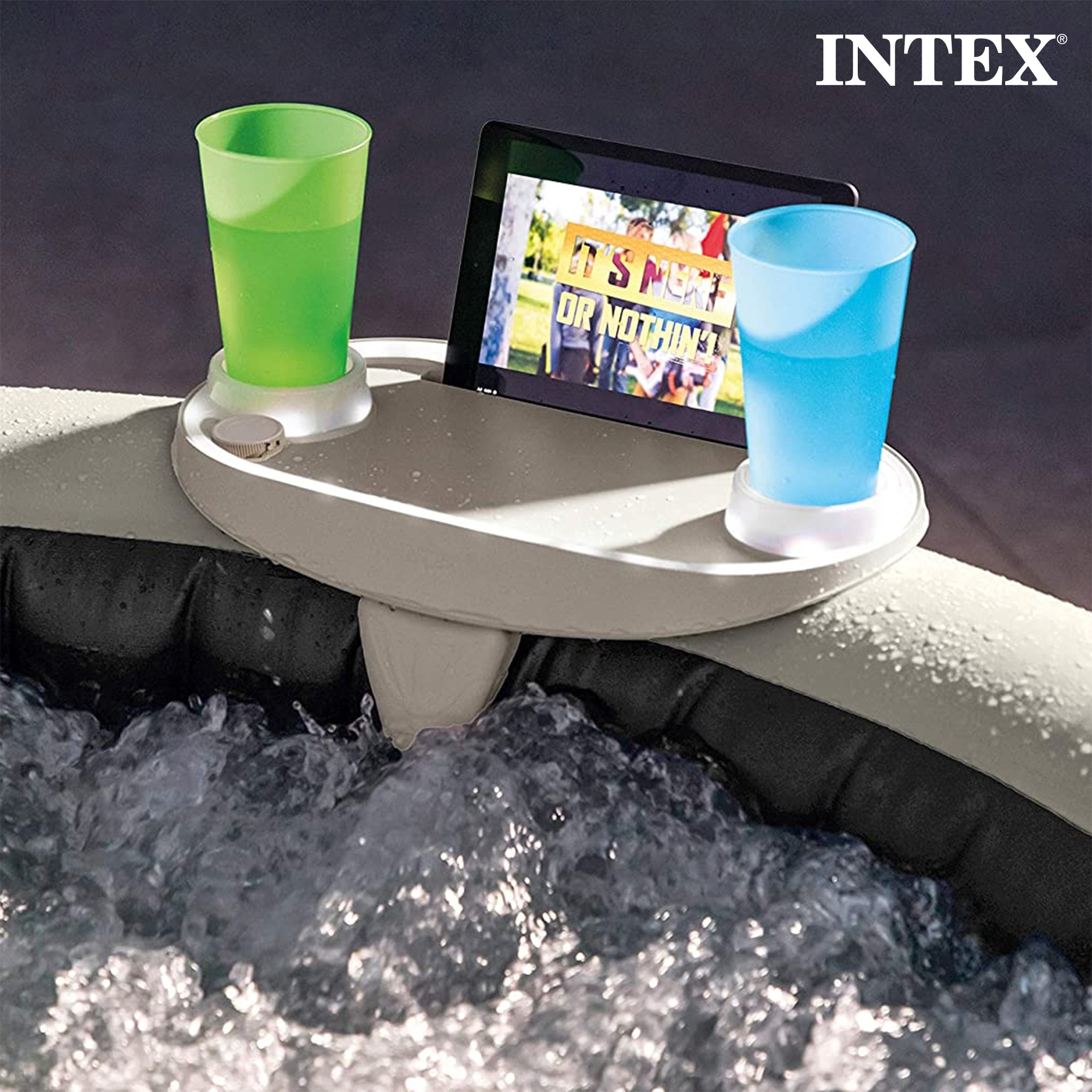 Intex PureSpa Plus Greystone Inflatable Hot Tub, 94x28", w/ Tablet & Phone Tray