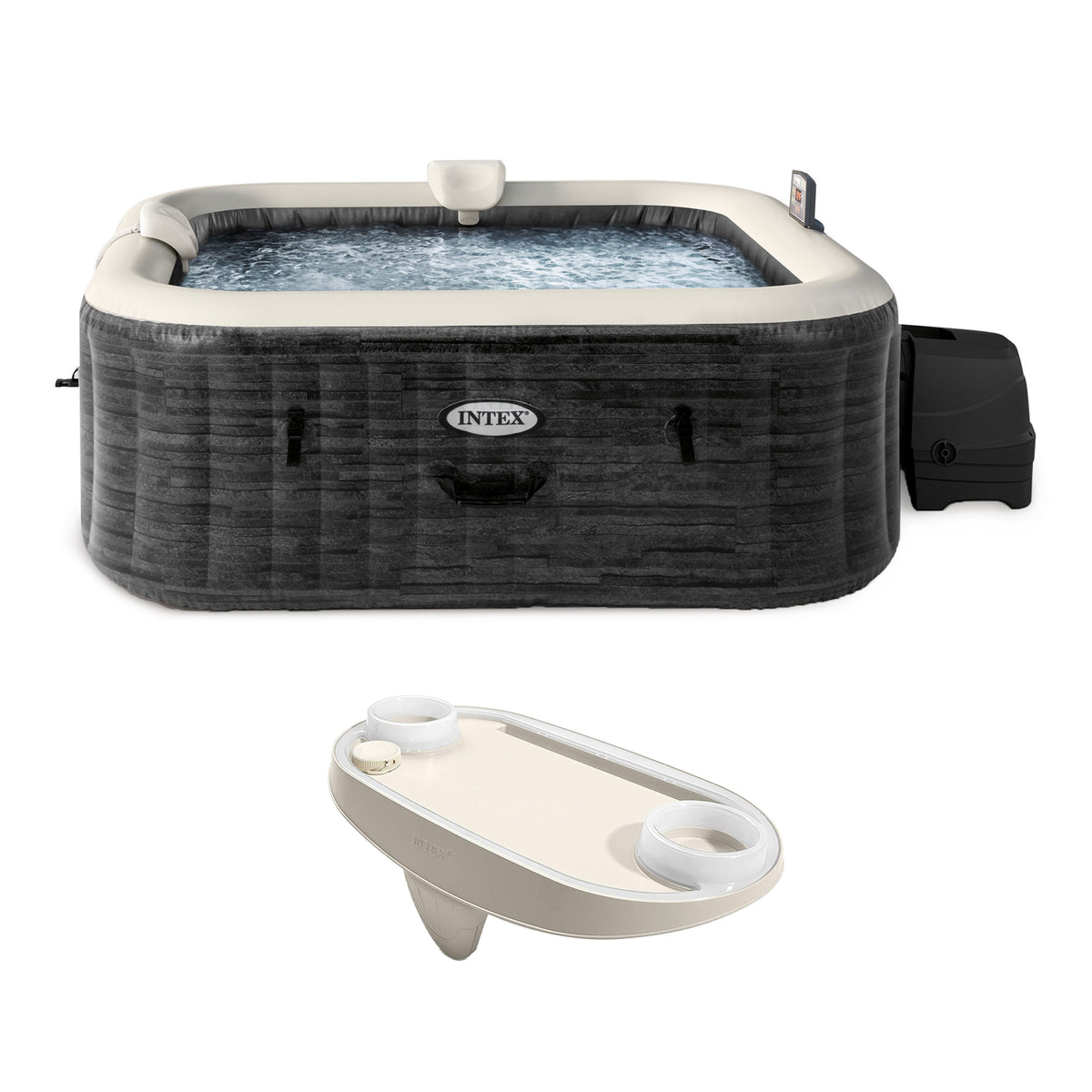 Intex PureSpa Plus Greystone Inflatable Hot Tub, 94x28", w/ Tablet & Phone Tray
