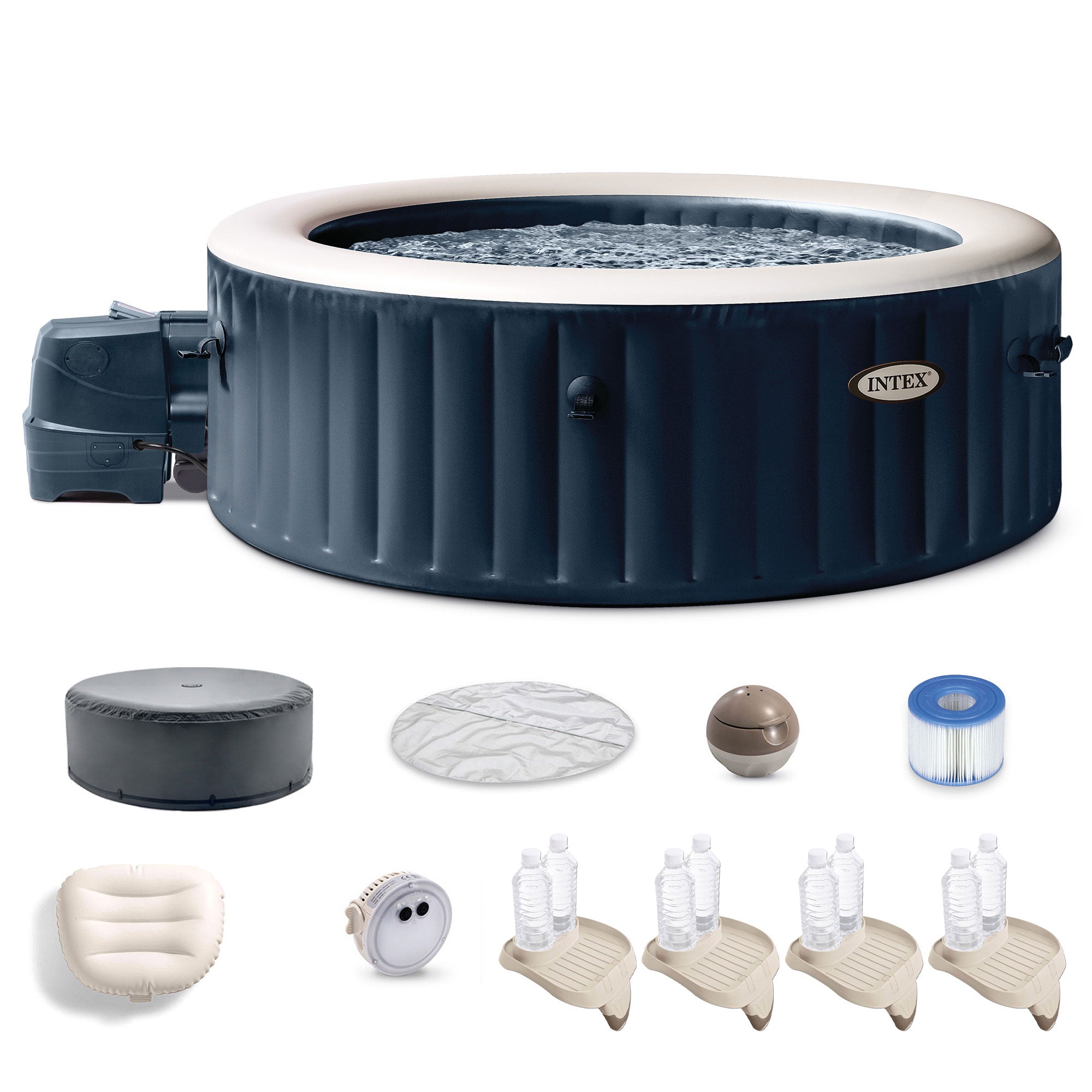 Intex PureSpa Plus Portable Inflatable Hot Tub, 85x28", w/ 4 Cup Holders & Trays
