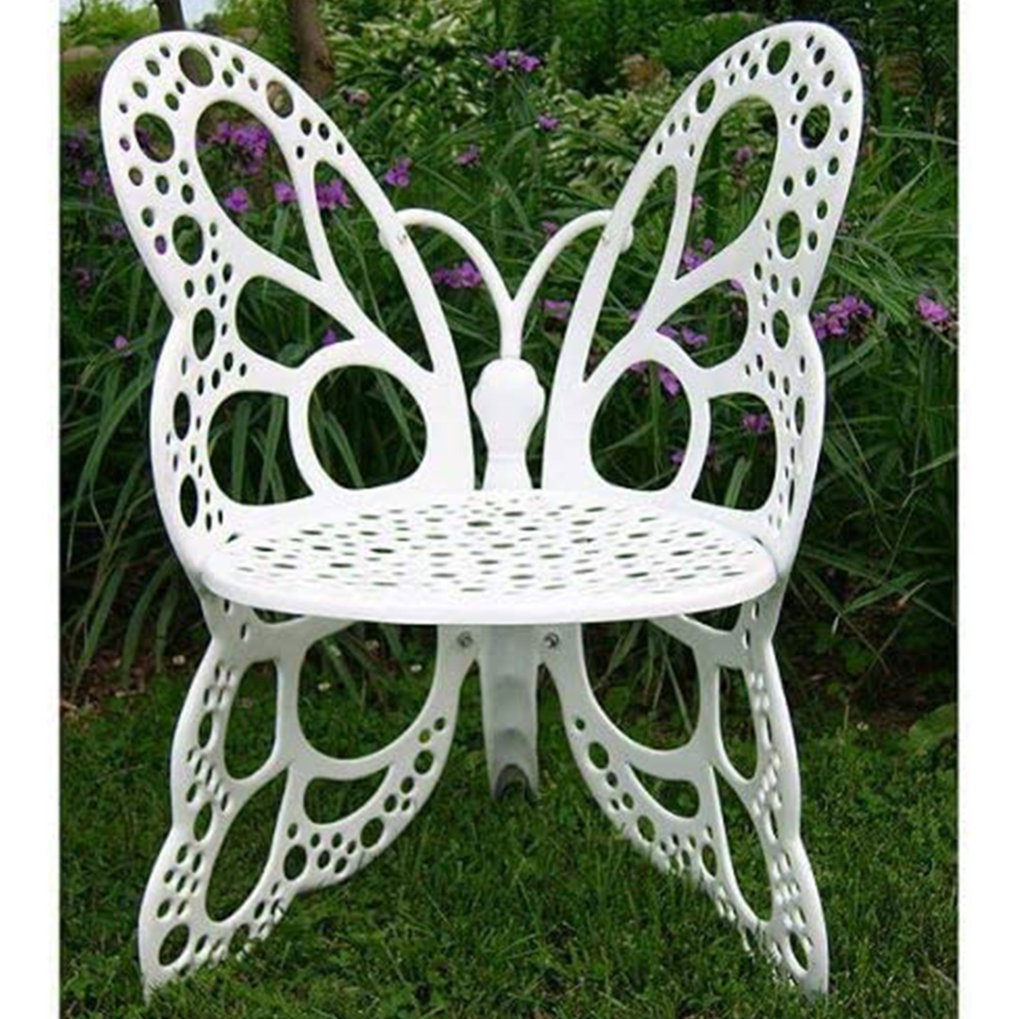 Flower House Indoor Outdoor Metal Butterfly Chair for Patio and Garden, White