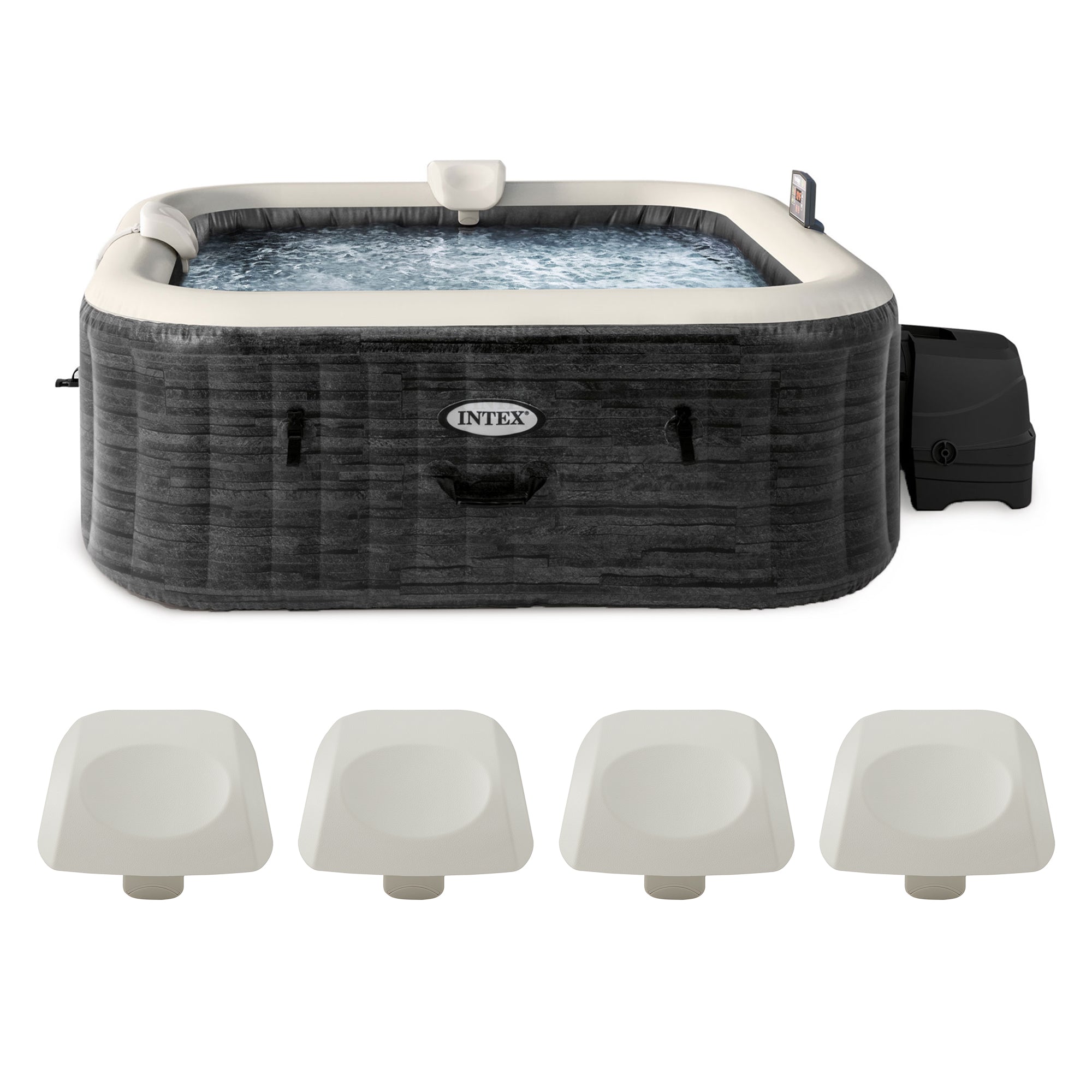 Intex PureSpa Plus Greystone Inflatable Hot Tub, 94x28", with 4 Headrest Pillows - VMInnovations