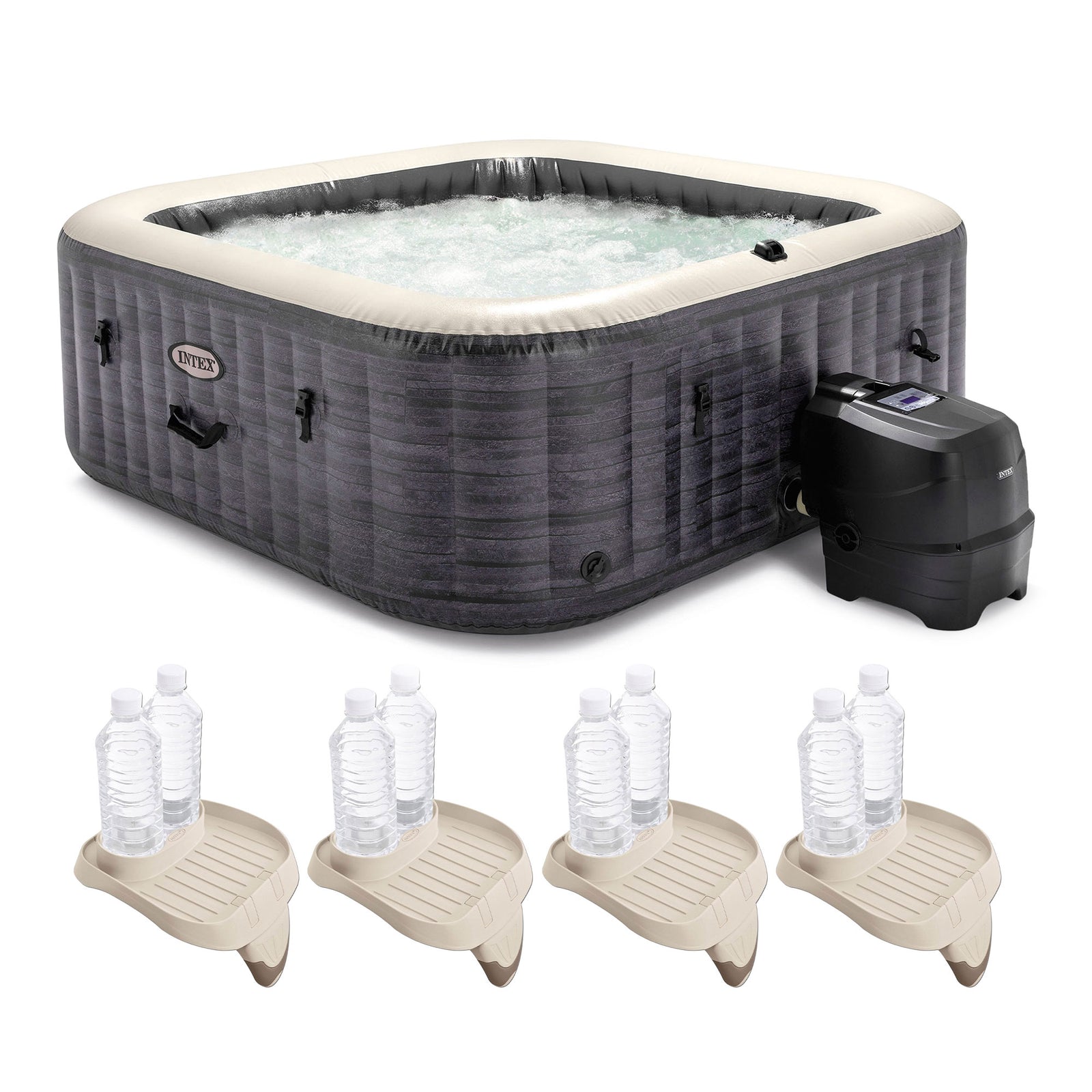 Intex PureSpa Plus Greystone Inflatable Hot Tub, 94 x 28", w/ Cup Holder 4-Pack - VMInnovations