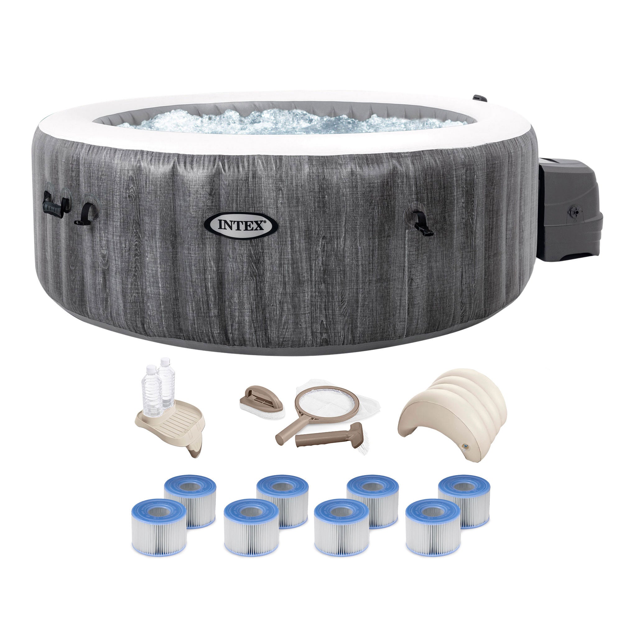 Intex PureSpa Plus Greywood Inflatable Bubble Jet Spa Hot Tub with Deluxe Bundle