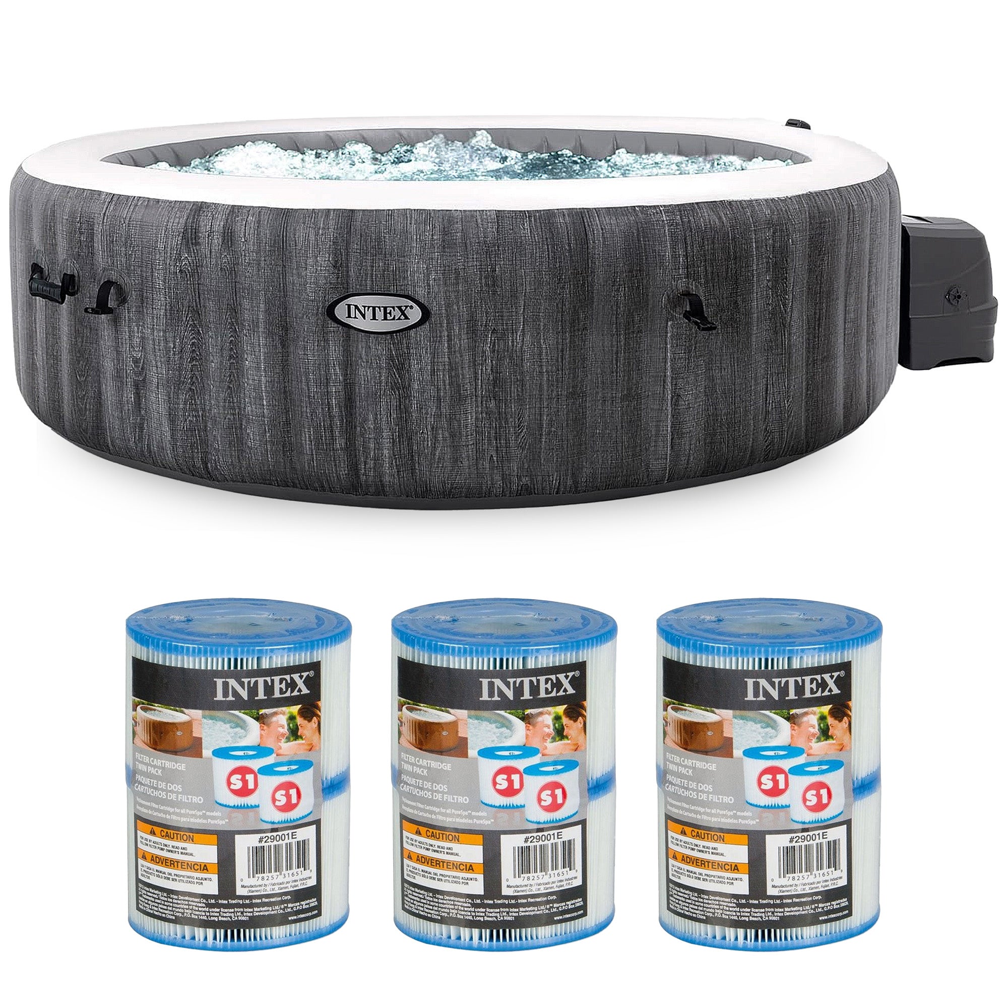 Intex PureSpa Plus Inflatable Bubble Jet Hot Tub & Replacement Filters (8 Pack) - VMInnovations