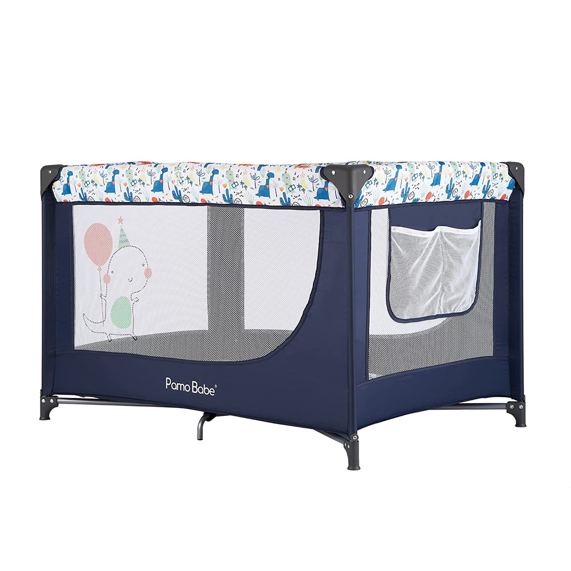 Pamo Babe Portable Enclosed Baby Playpen Crib with Mattress and Carry Bag, Blue - VMInnovations
