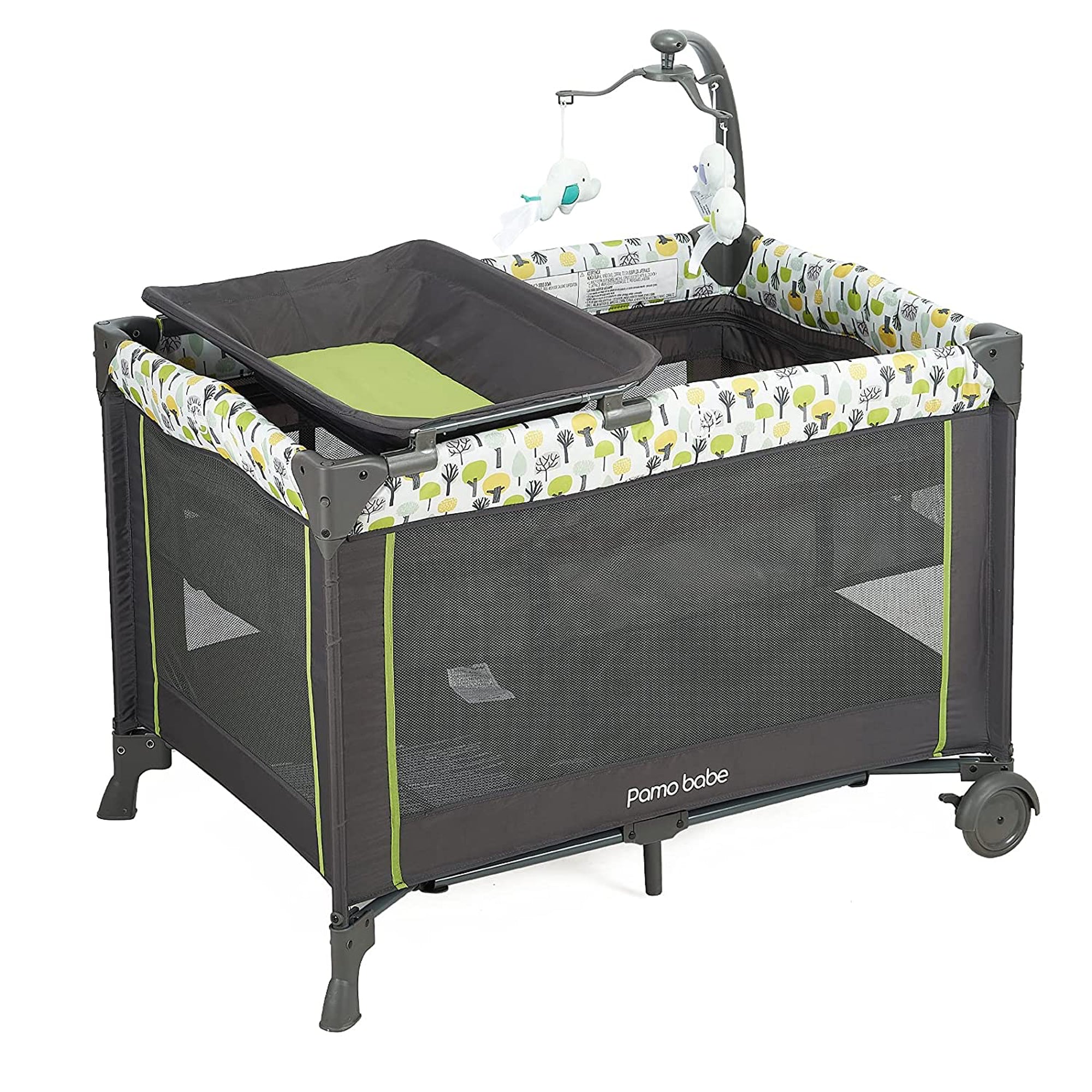 Pamo Babe Bassinet Nursery Center Play Yard Crib with Changing Table, Green - VMInnovations