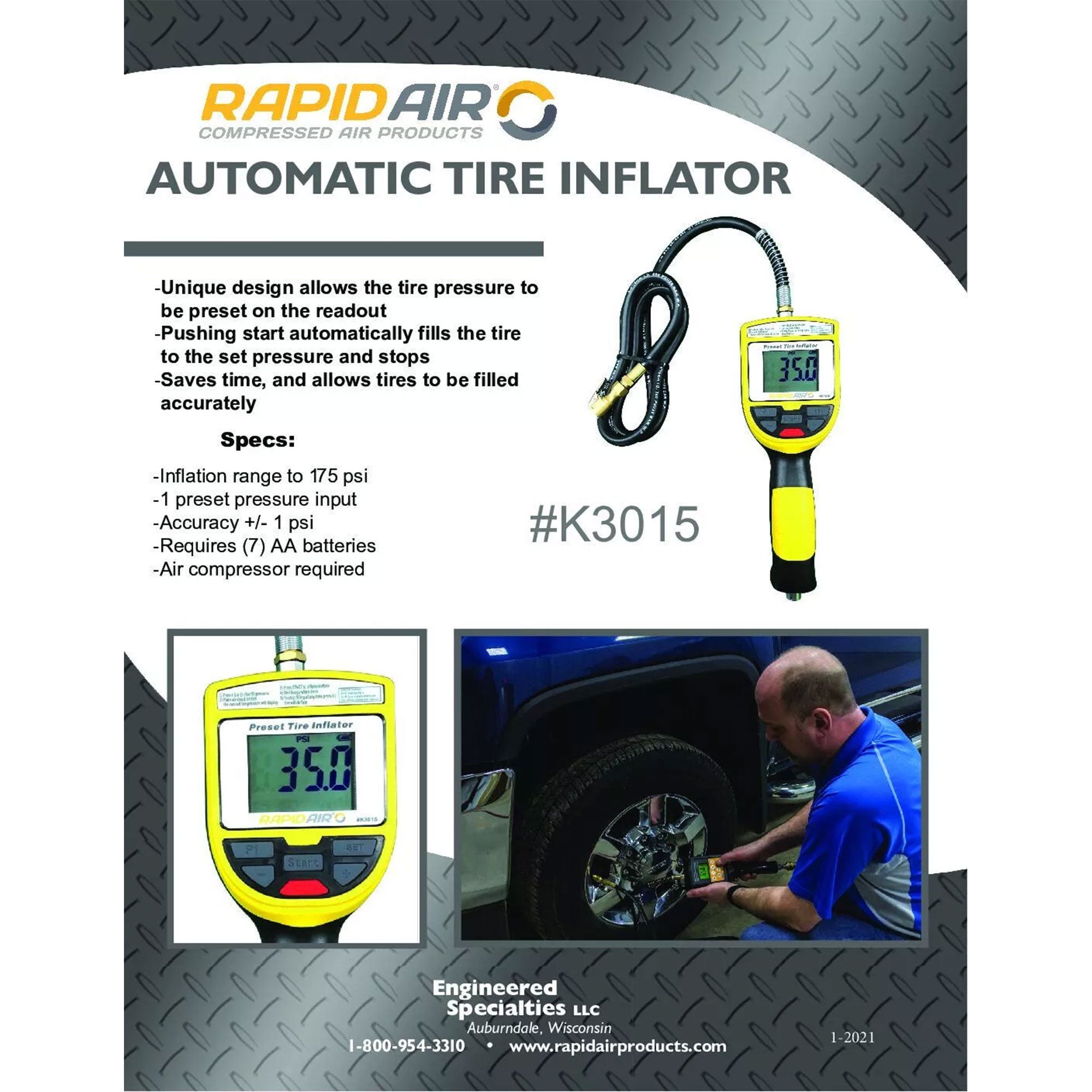 RapidAir K3015 Automatic Shutoff 175 PSI Digital Tire Inflator Gauge (Used) - VMInnovations