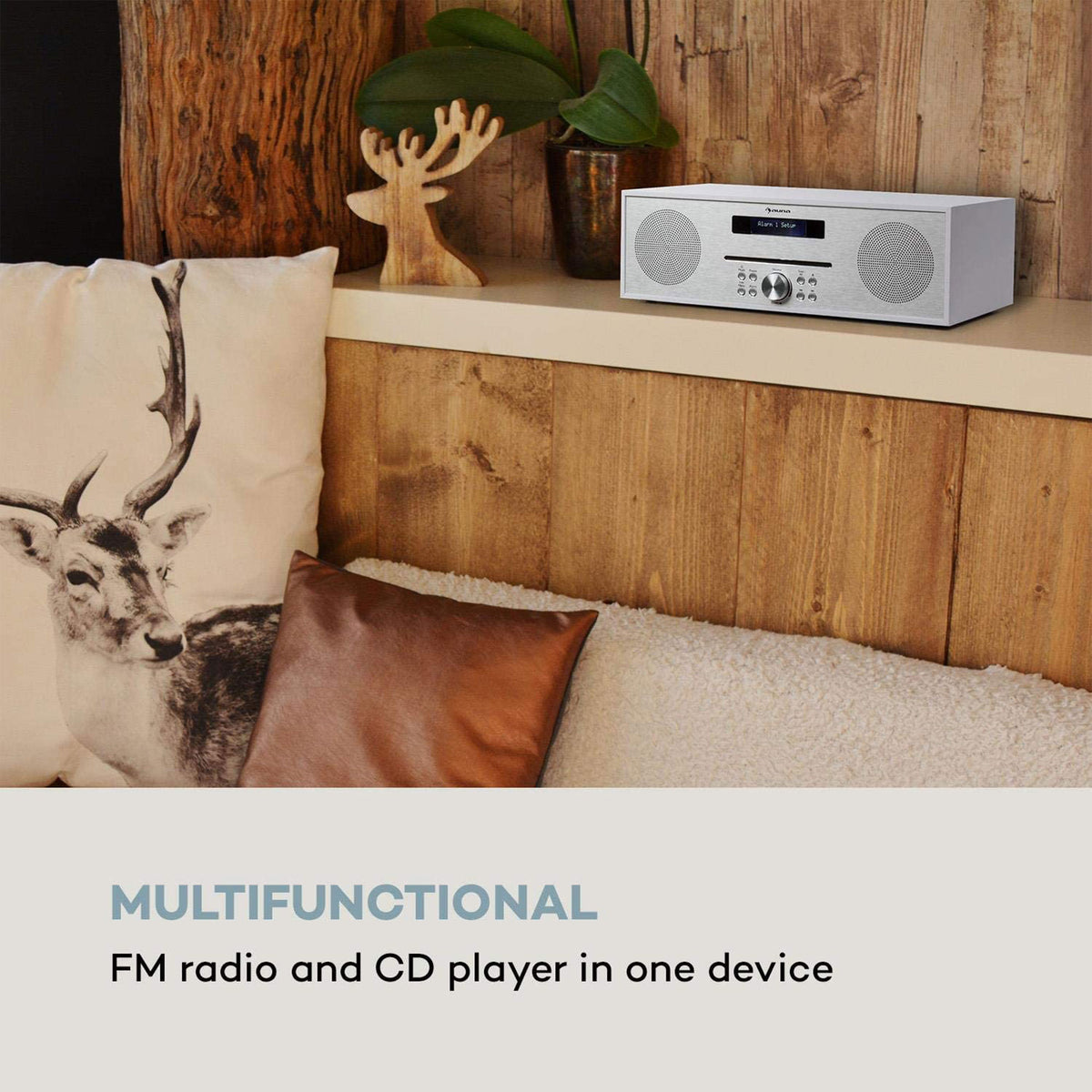 auna Silver Star Multifunction CD Player and FM Radio with Remote Control, White