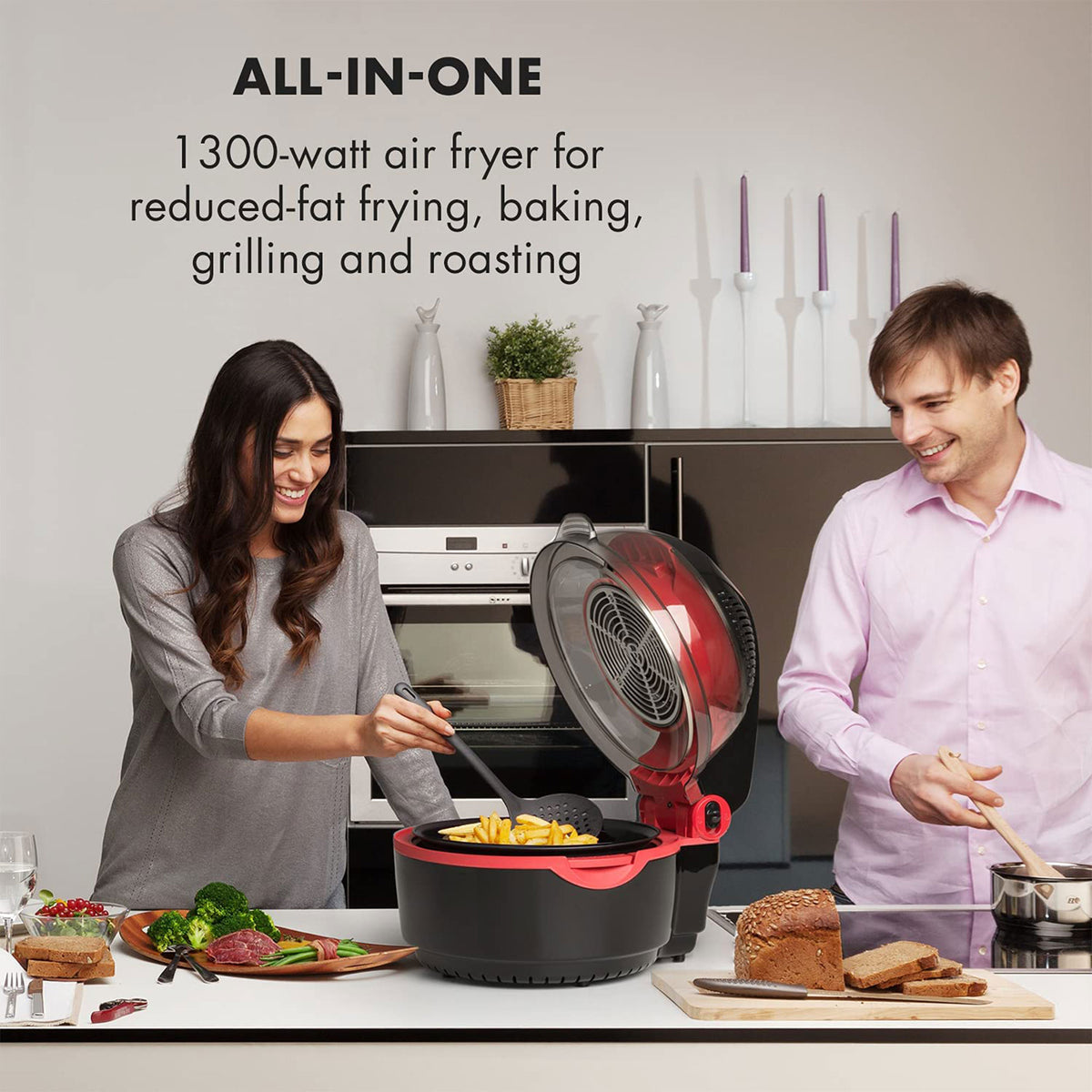 Klarstein VitAir Turbo Hot Air Fryer w/ Versatile 9.6 Quart Cooking Chamber, Red
