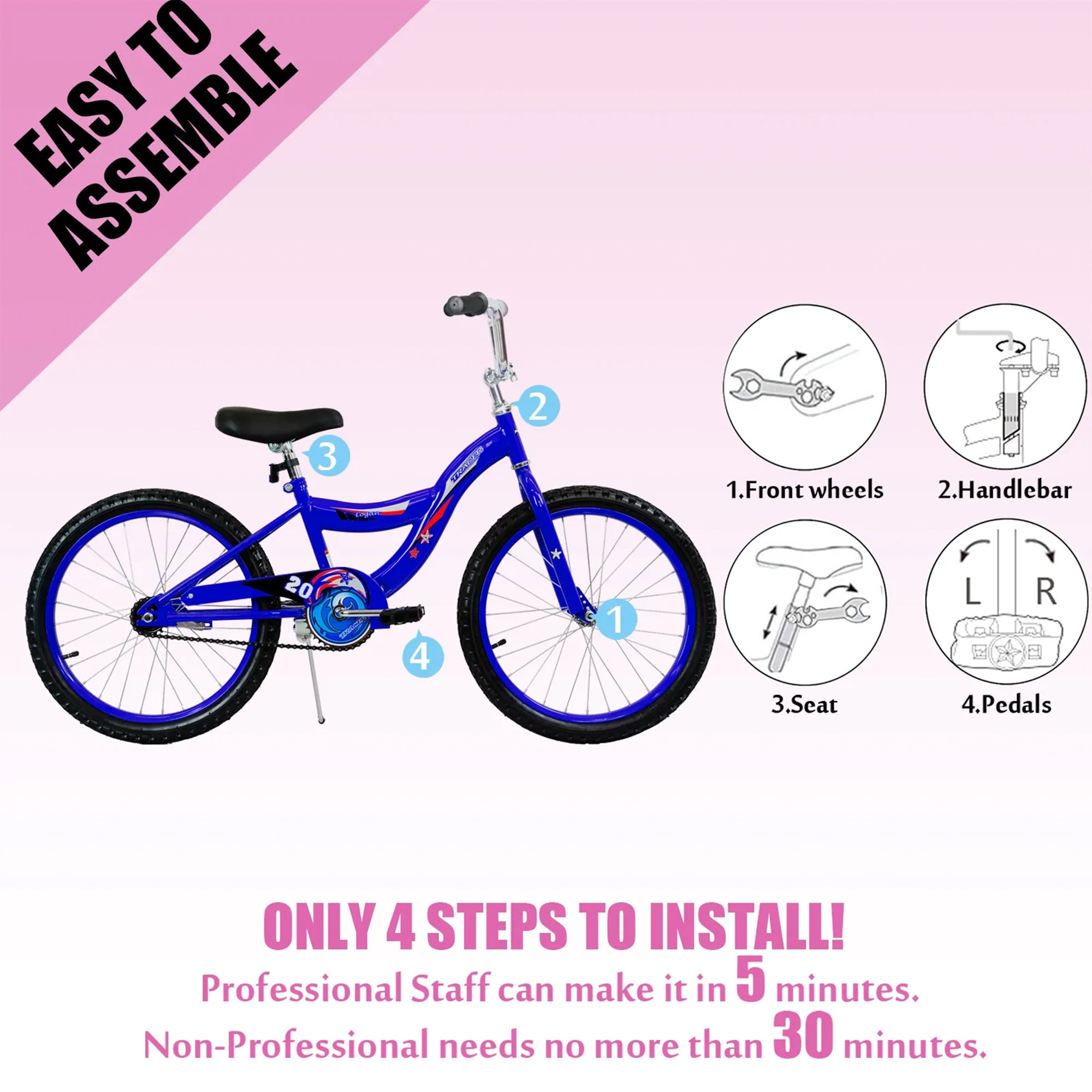 TRACER Logan 20 In Hi-Ten Steel Framed Freestyle BMX Style Beginners Bike, Blue - VMInnovations