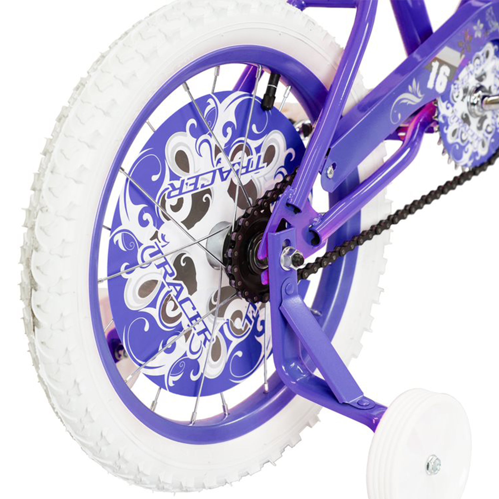 TRACER 16In Hi-Ten Steel Framed Kids Bike w/ Training Wheels, Purple (For Parts) - VMInnovations