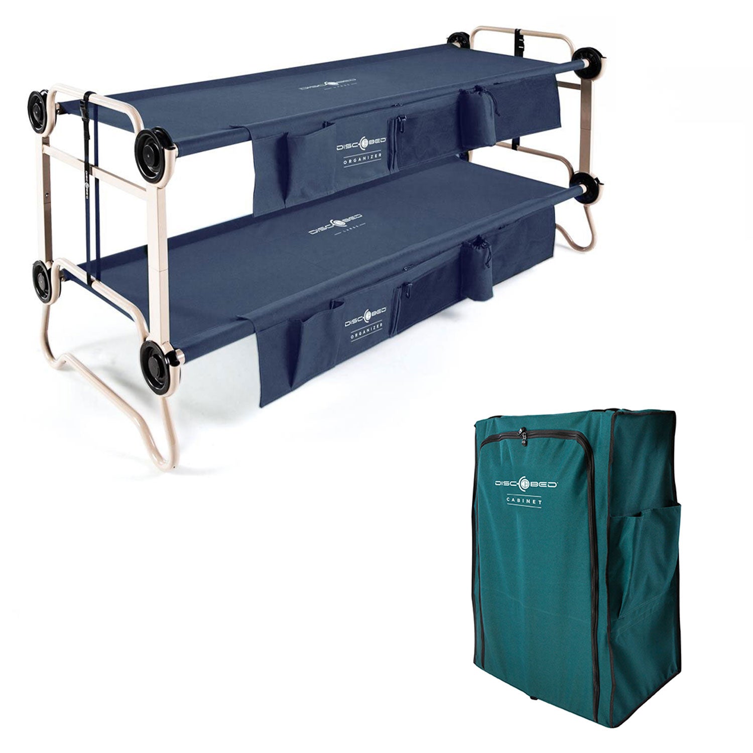 Disc-O-Bed Large Cam-O-Bunk Double Cot + 3 Shelf 6 Compartment Hanging Cabinet