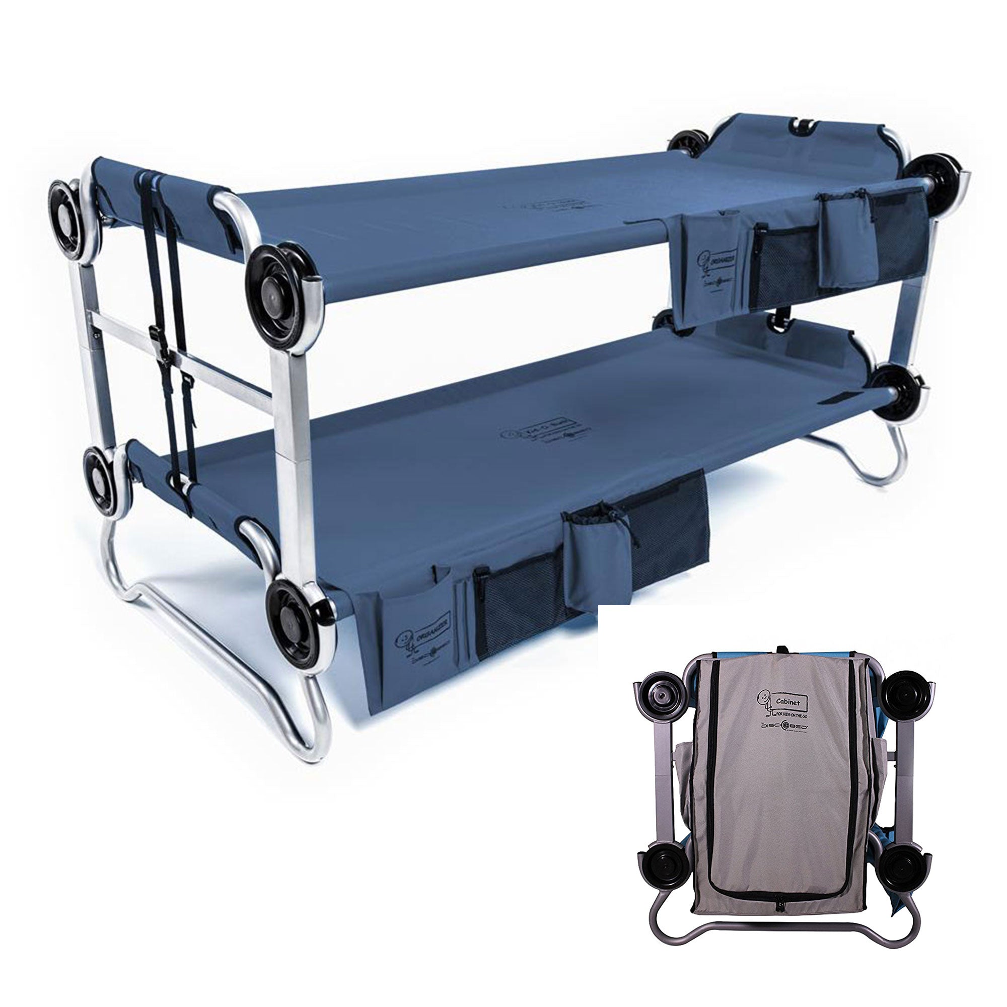 Disc-O-Bed Youth Kid-O-Bunk Benchable Bunk Double Cot w/ 2 Shelf Hanging Cabinet