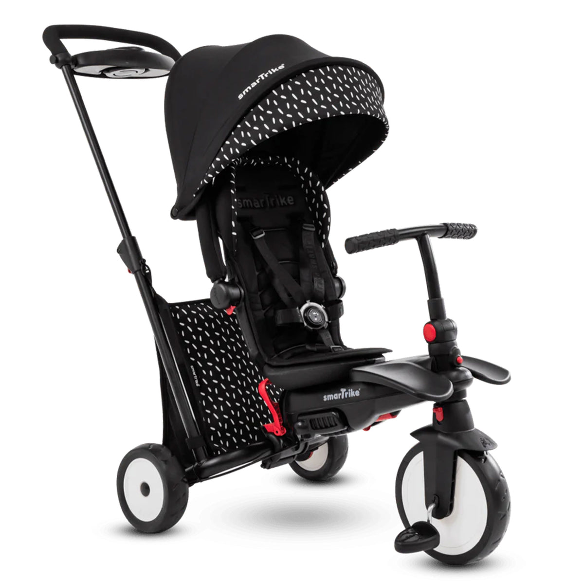 smarTrike 6 in 1 Modular Stroller Tricycle, 1 Handed Steering, Black and White - VMInnovations
