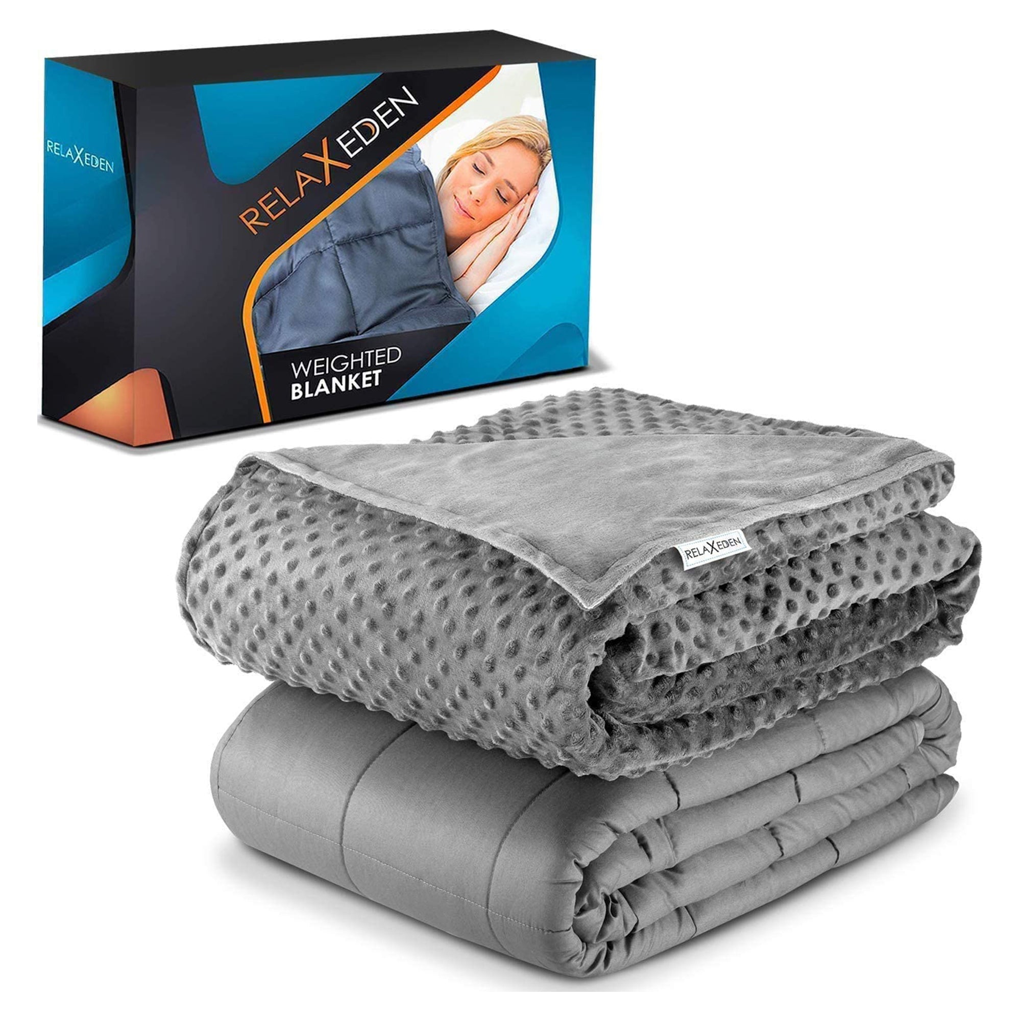 RELAX EDEN Adult Cotton Weighted Blanket w/Grey Cover, 60 x 80 In (Open Box) - VMInnovations
