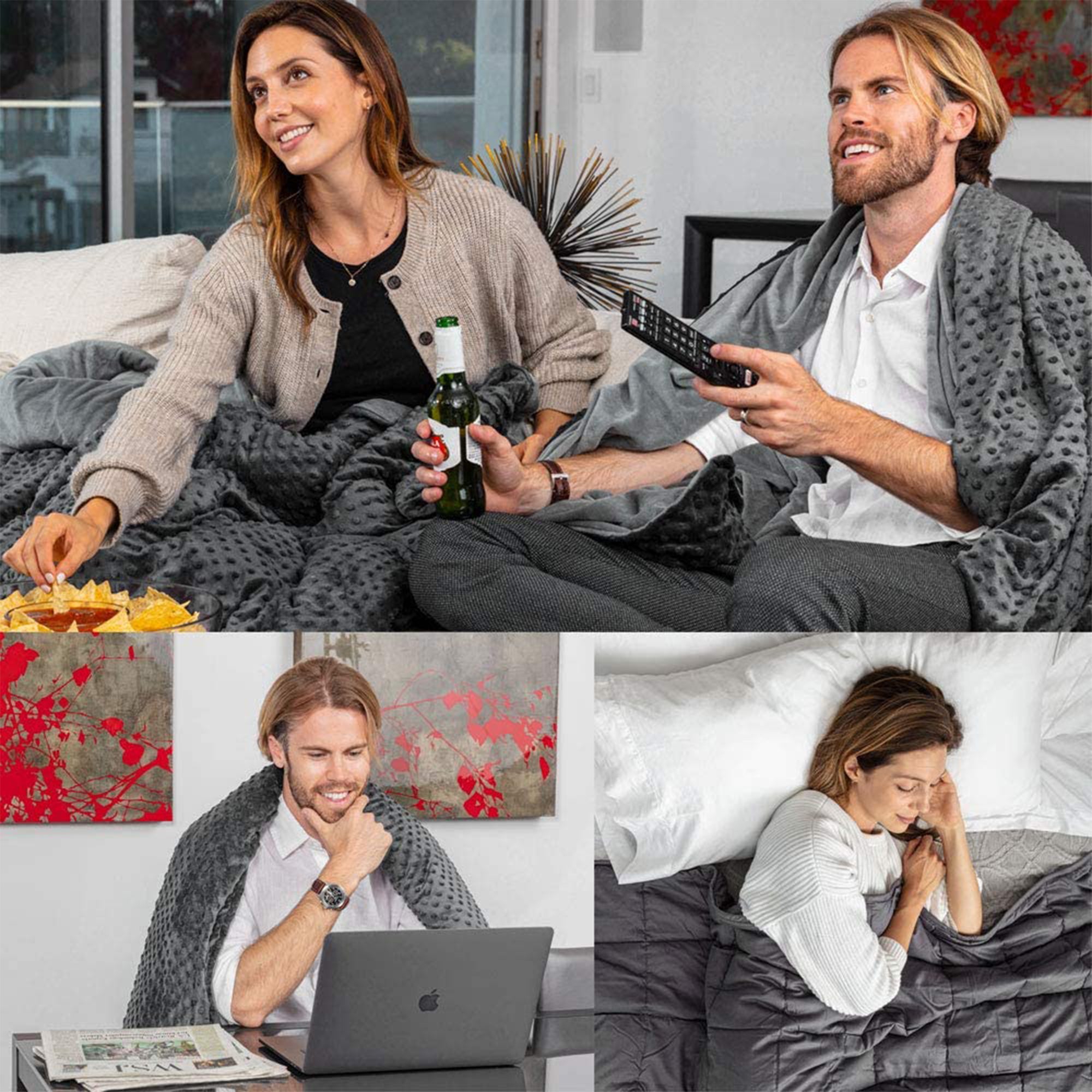 RELAX EDEN Adult Cotton Weighted Blanket w/Grey Cover, 60 x 80 In (Open Box) - VMInnovations