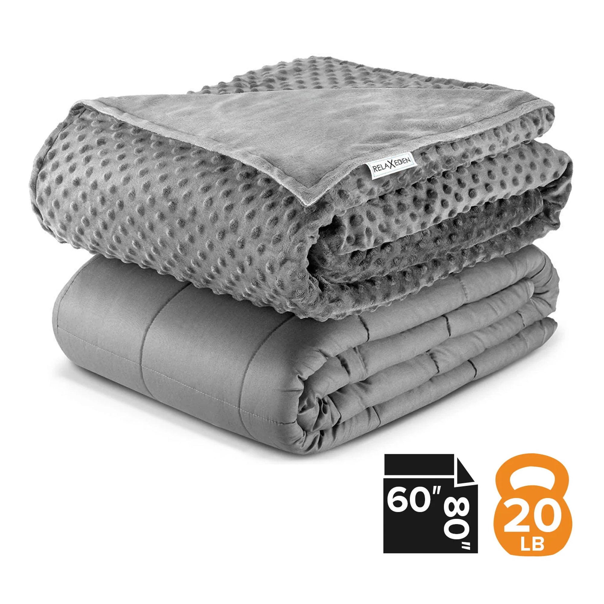 RELAX EDEN Adult Cotton Weighted Blanket w/Grey Cover, 60 x 80 In (Open Box) - VMInnovations