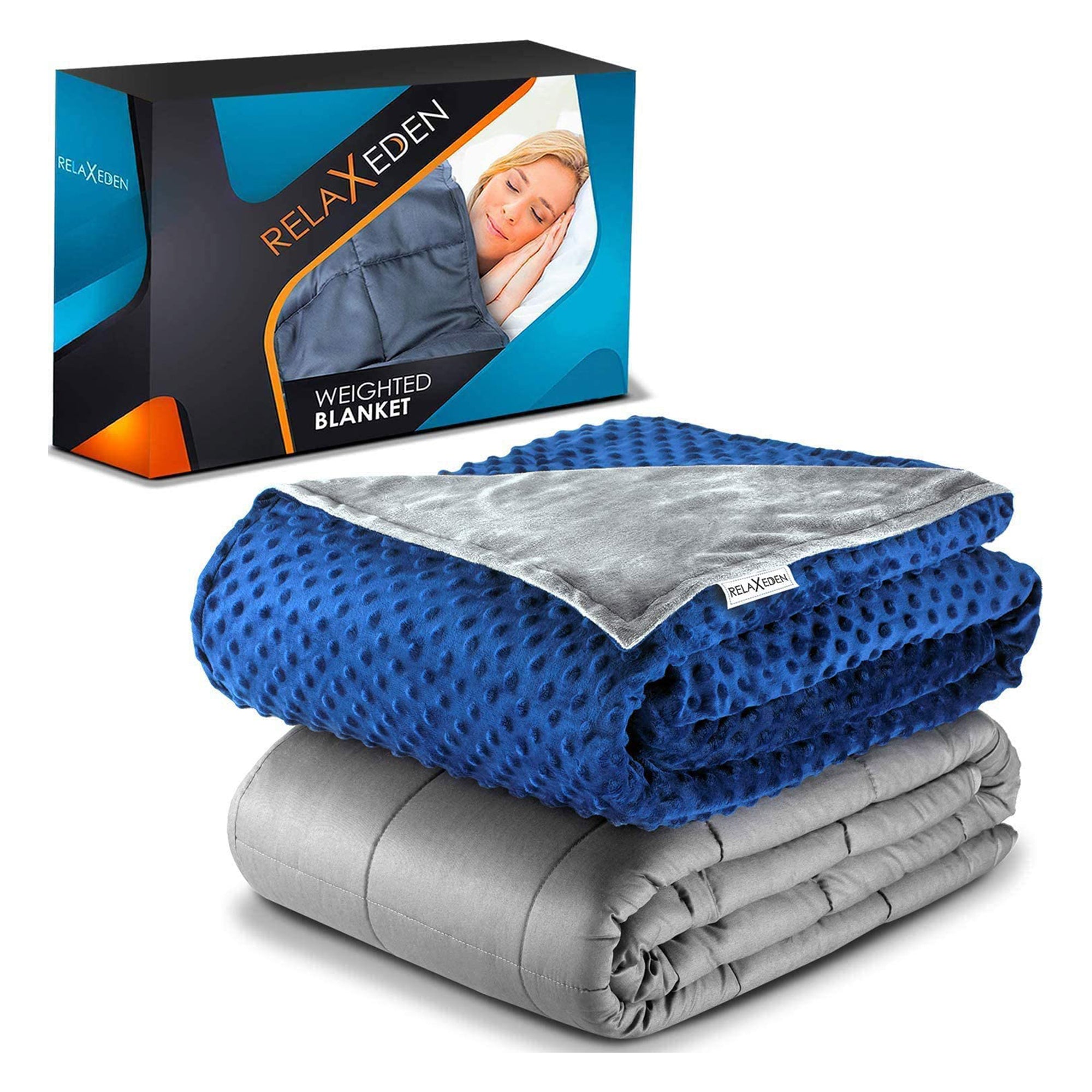 RELAX EDEN Adult Cotton Weighted Blanket w/ Navy Cover, 60 x 80 In, 20 Lb, Gray - VMInnovations