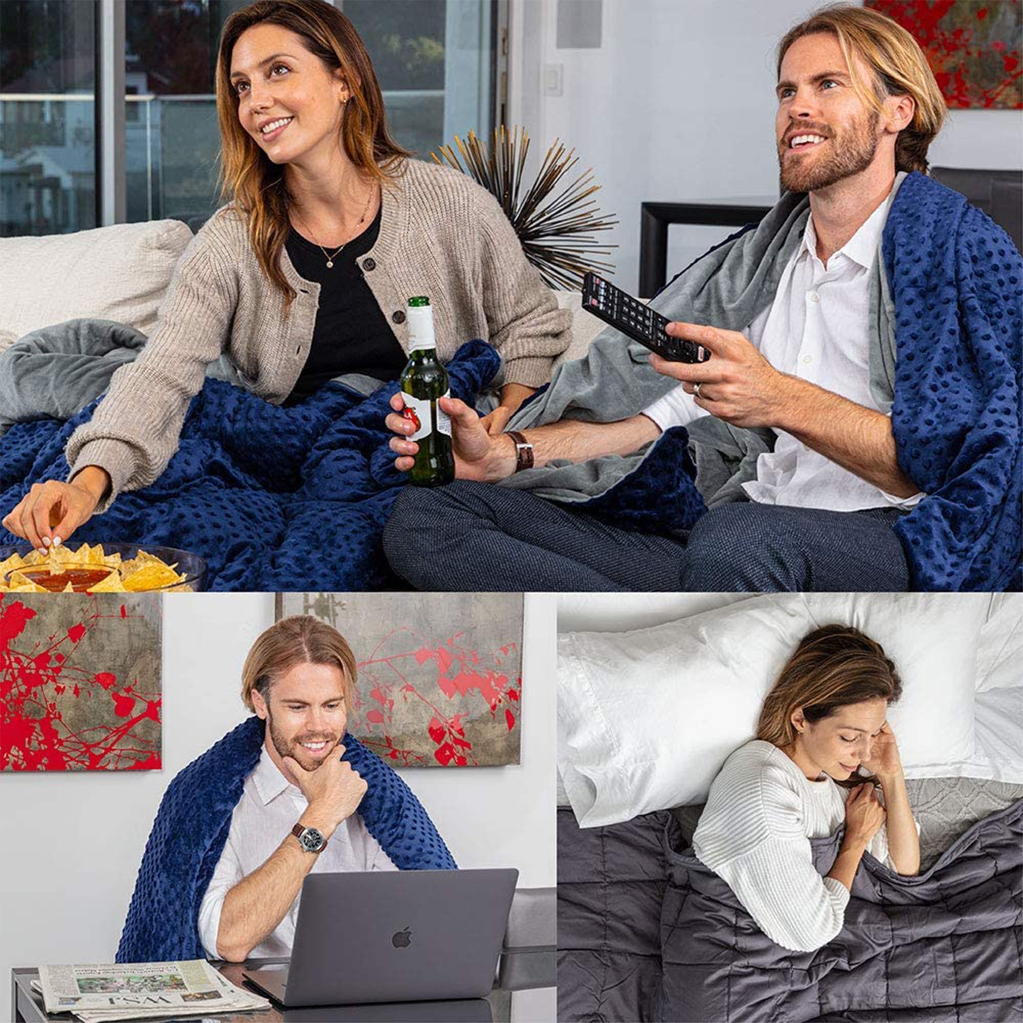 RELAX EDEN Adult Cotton Weighted Blanket w/ Navy Cover, 60 x 80 In, 20 Lb, Gray - VMInnovations