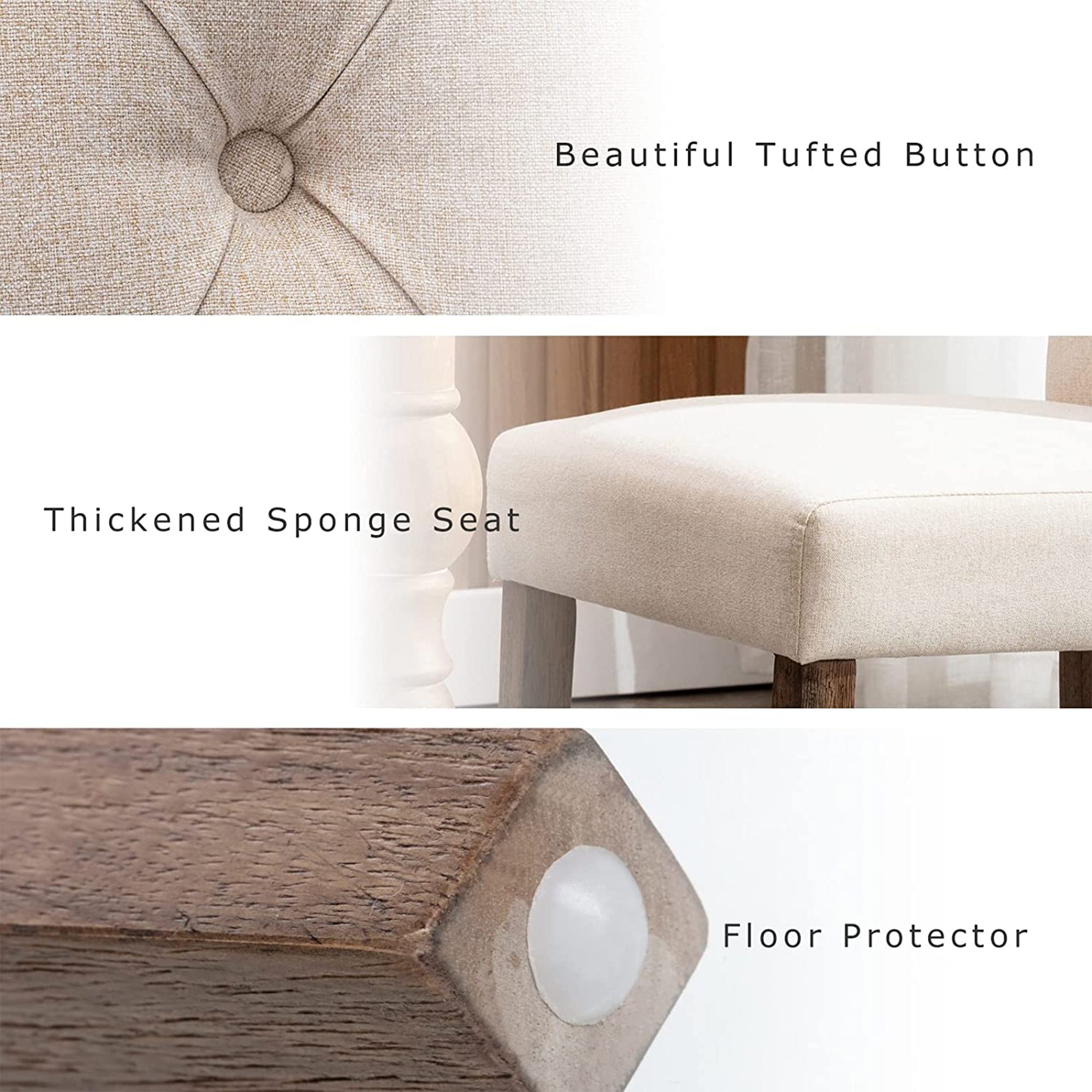 COLAMY Modern Tufted Armless Dining Chair, Solid Wood Legs,Beige(2 Pk)(Open Box) - VMInnovations