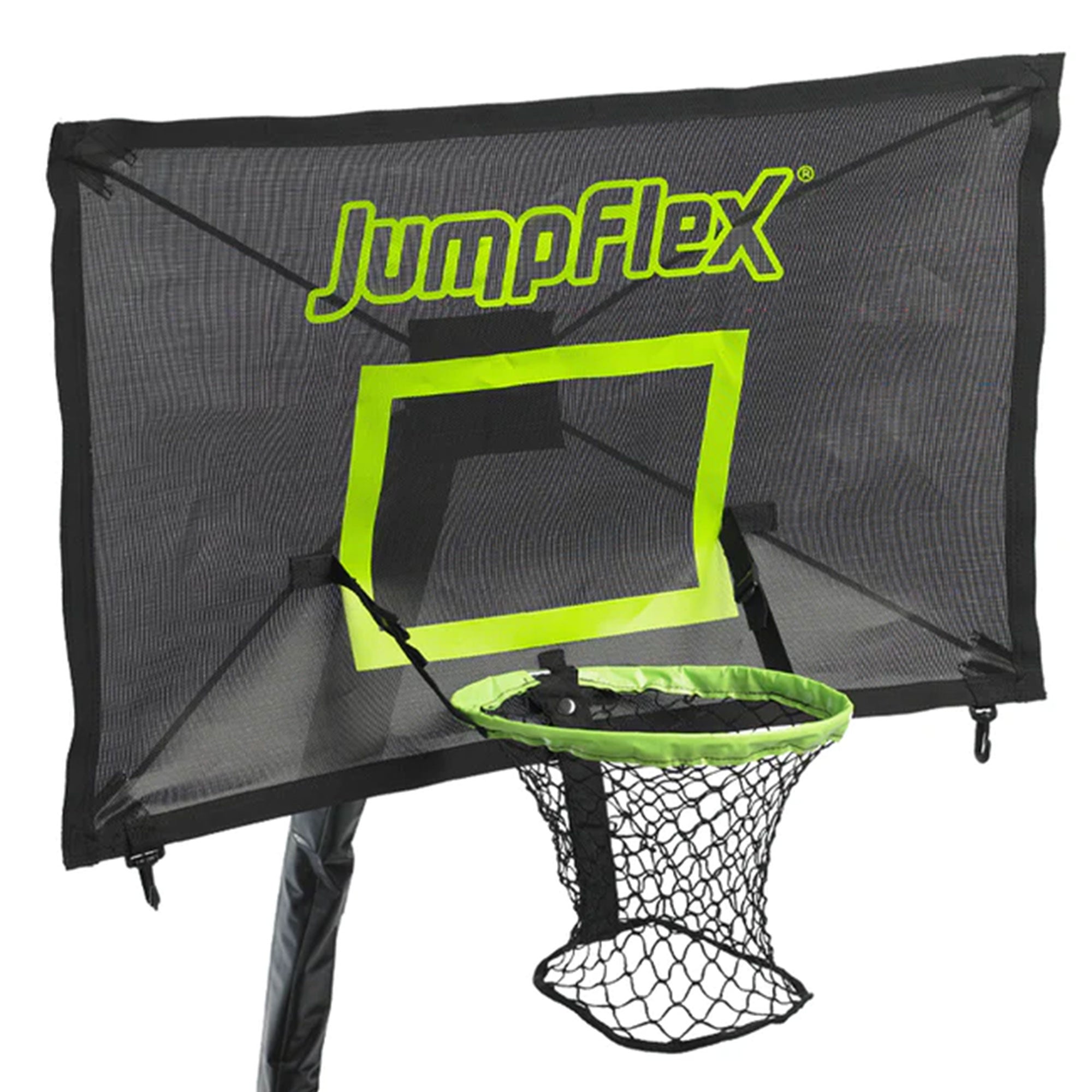 JumpFlex HERO 10' Trampoline w Basketball Hoop, Safety Enclosure, Net Attachment